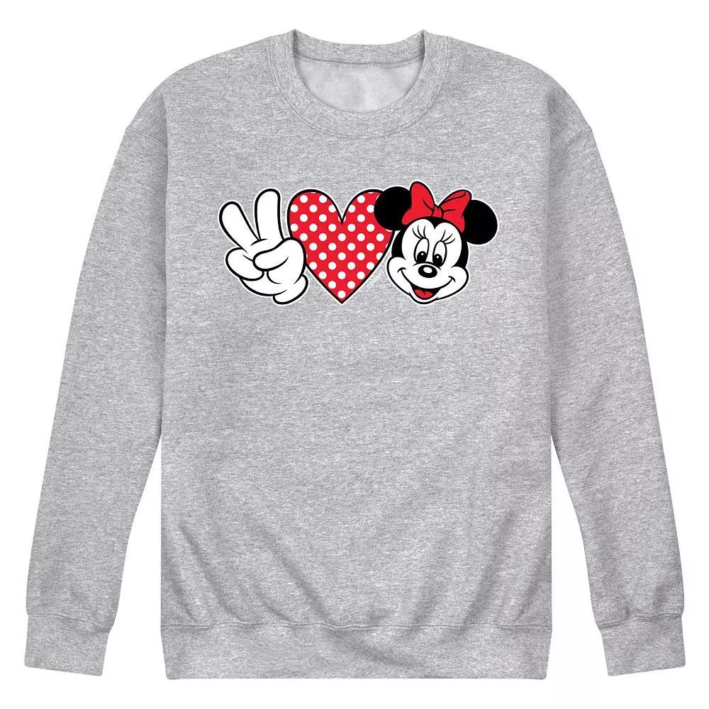 Disney's Minnie Mouse Men's Peace Love Minnie Fleece Sweatshirt, Size: XL, Gray Product Image