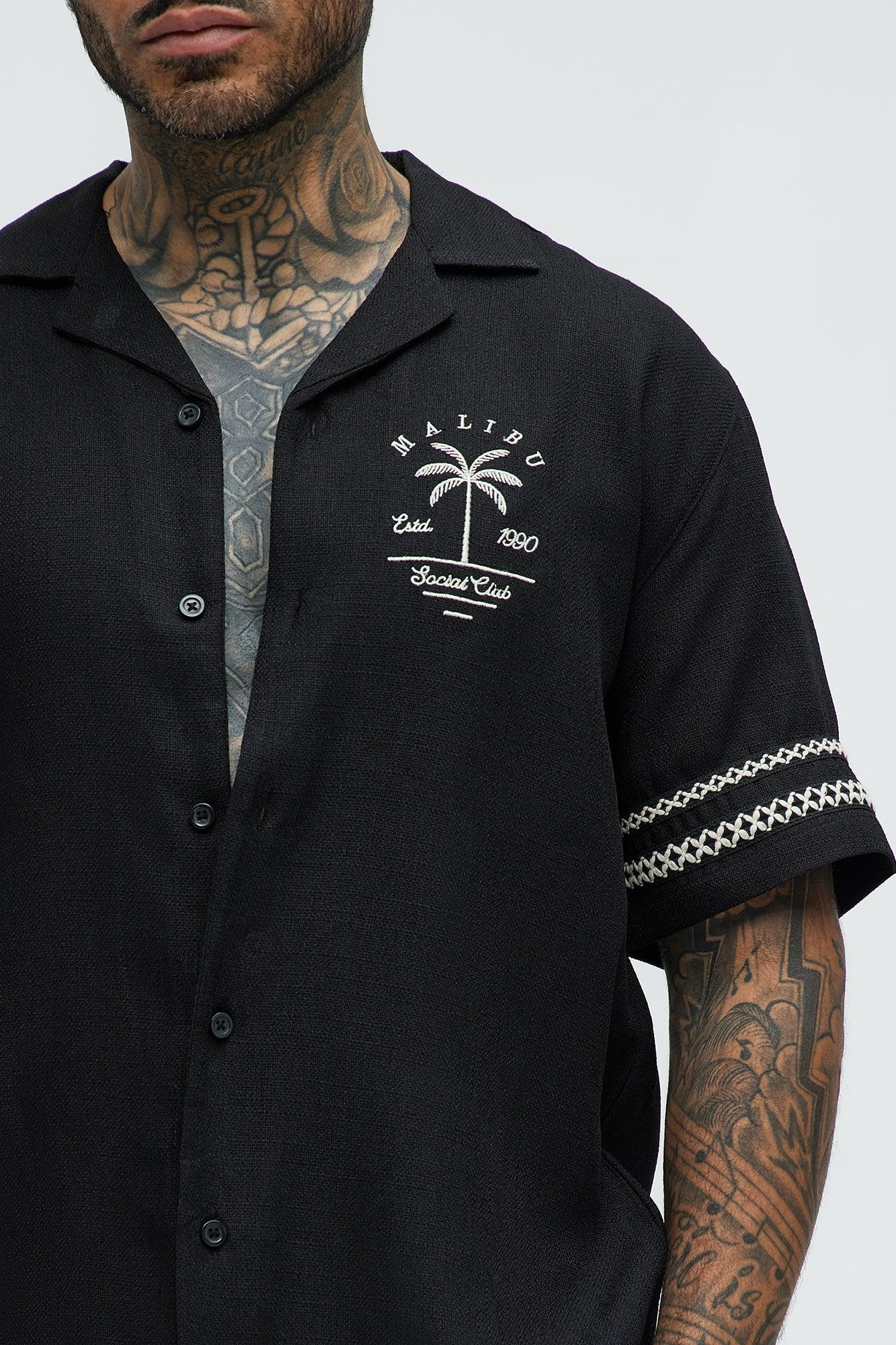 Zephyr Short Sleeve Graphic Button Down - Black Product Image