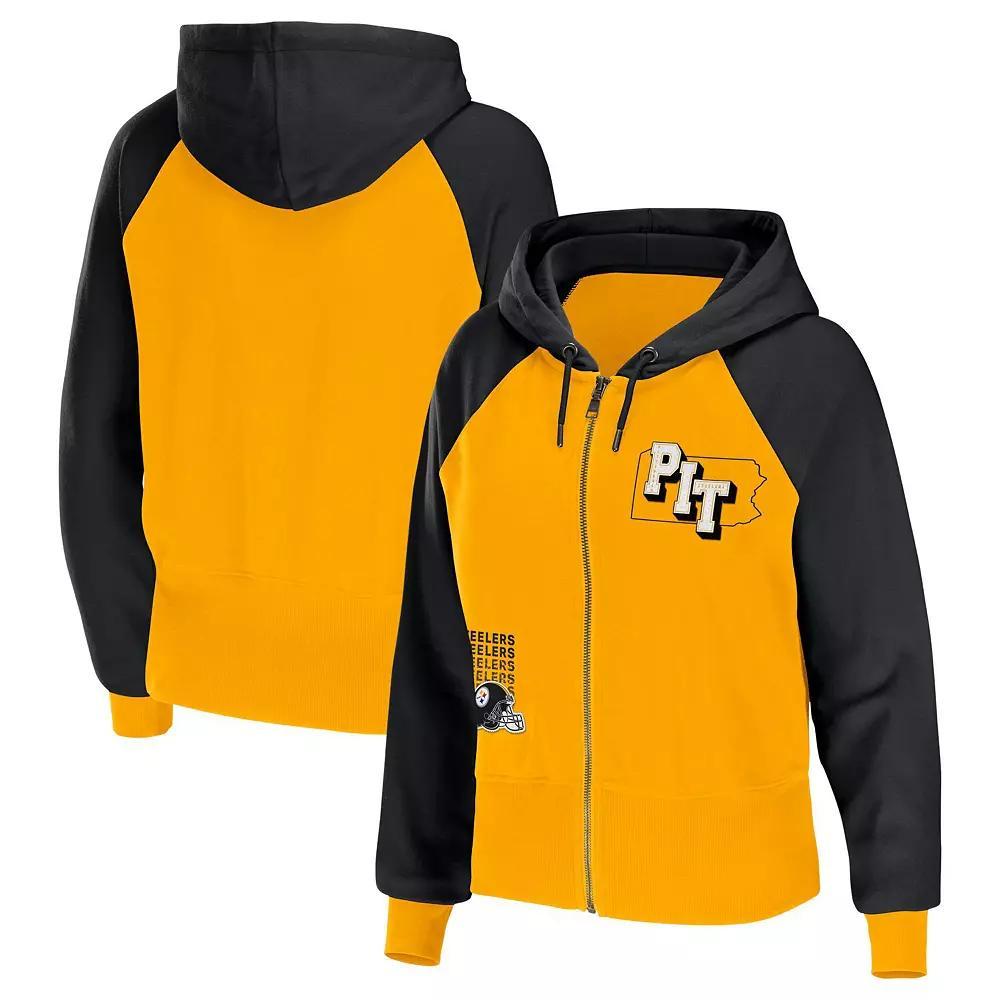 Women's WEAR by Erin Andrews Gold Pittsburgh Steelers Colorblock Lightweight Full-Zip Hoodie, Size: Small Product Image