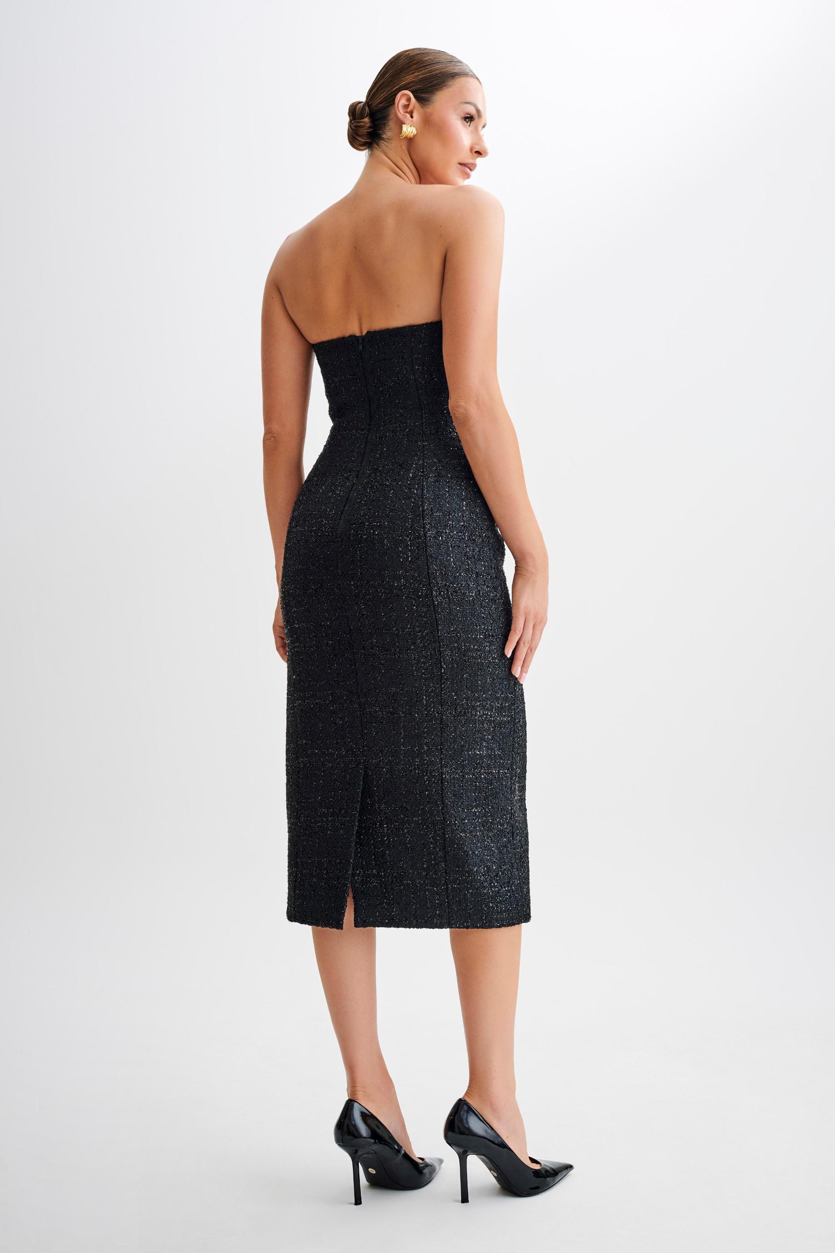 Monet Tweed Strapless Midi Dress - Black Product Image