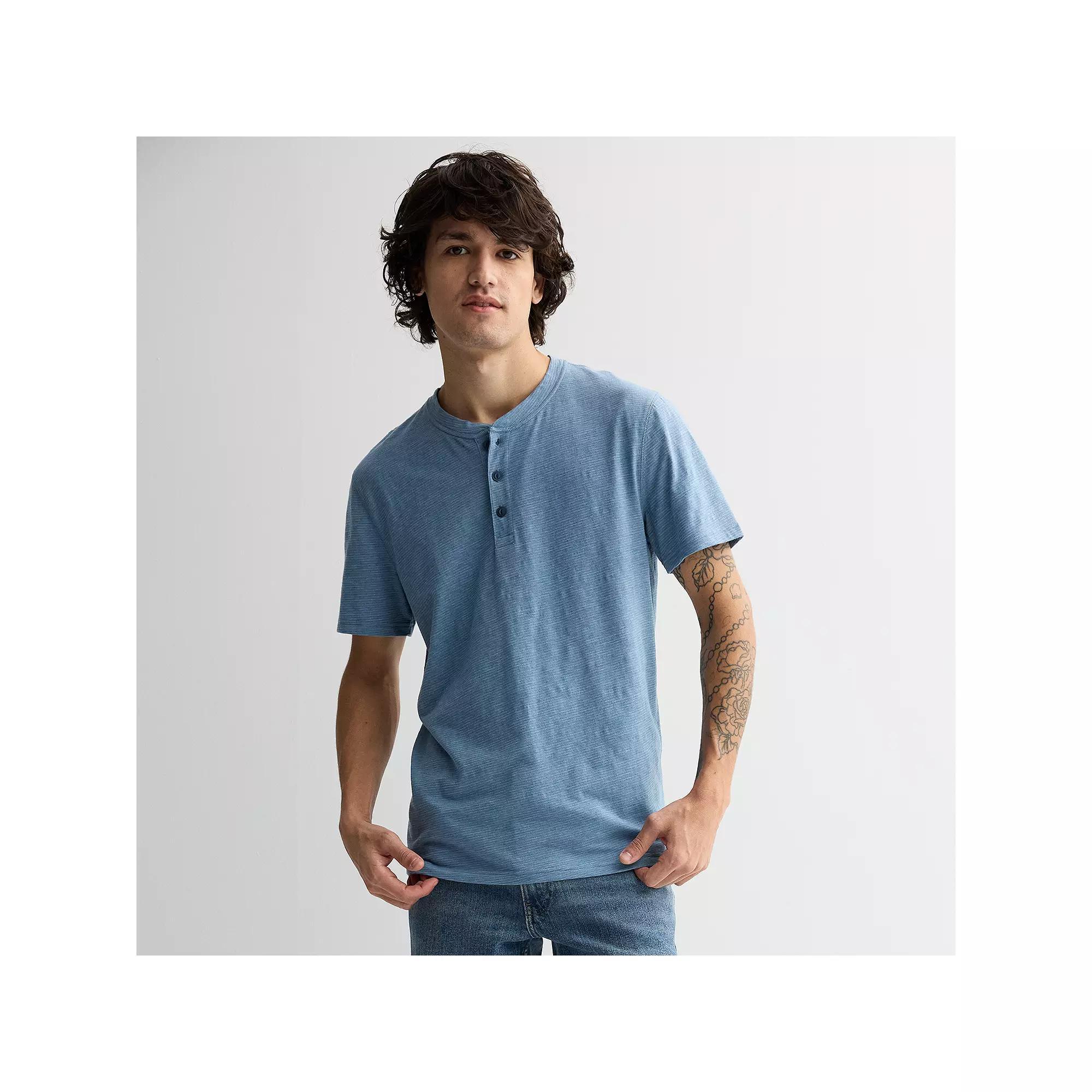Men's Sonoma Goods For Life® Essential Short Sleeve Striped Henley T-Shirt, Size: Medium, Blue Stripe Product Image