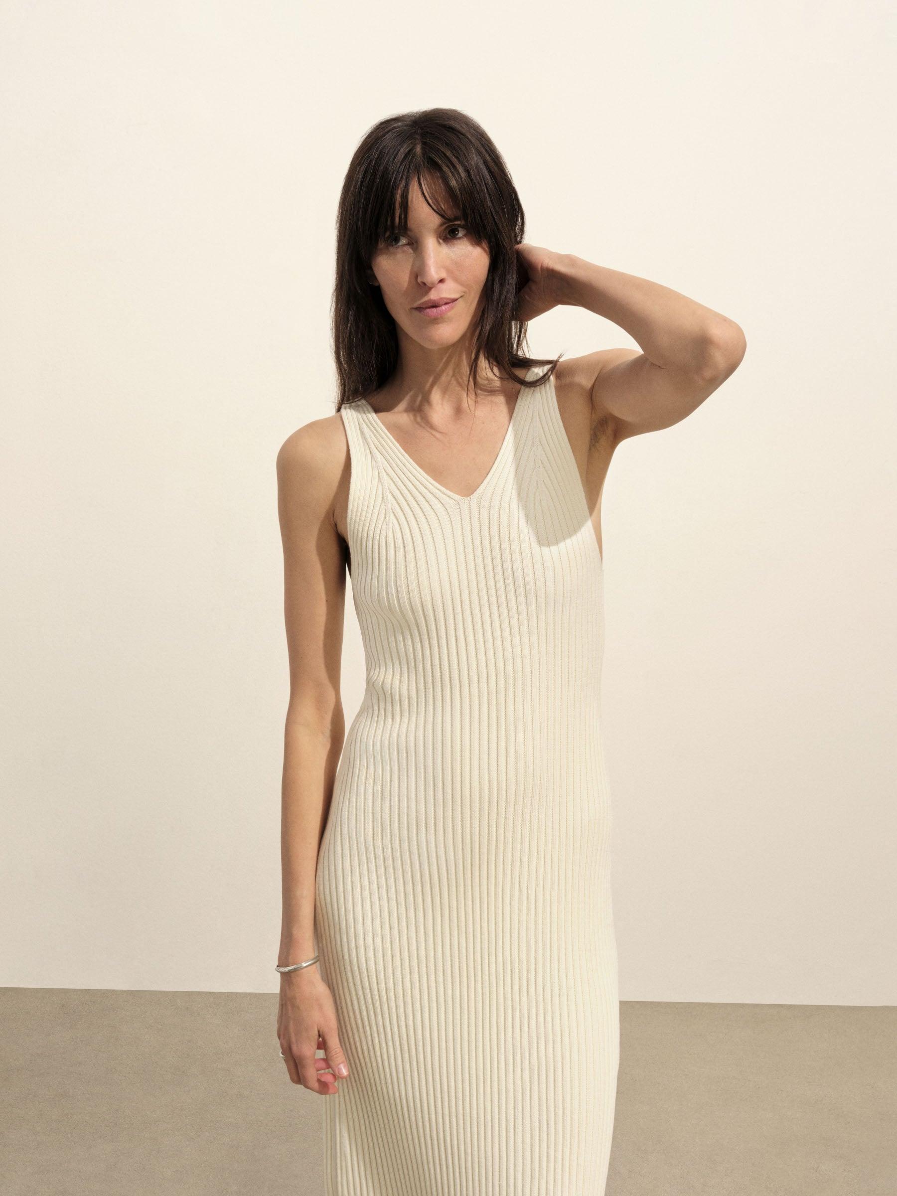 Natural Fluted Rib V-Neck Tank Dress Product Image
