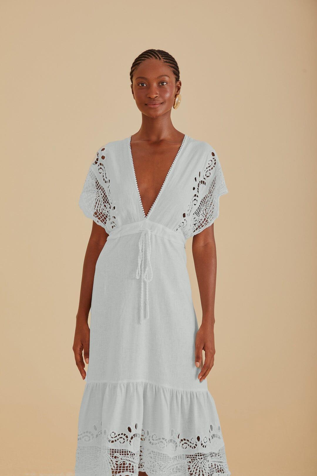 Womens Guipure Lace Linen-Blend Midi-Dress Product Image