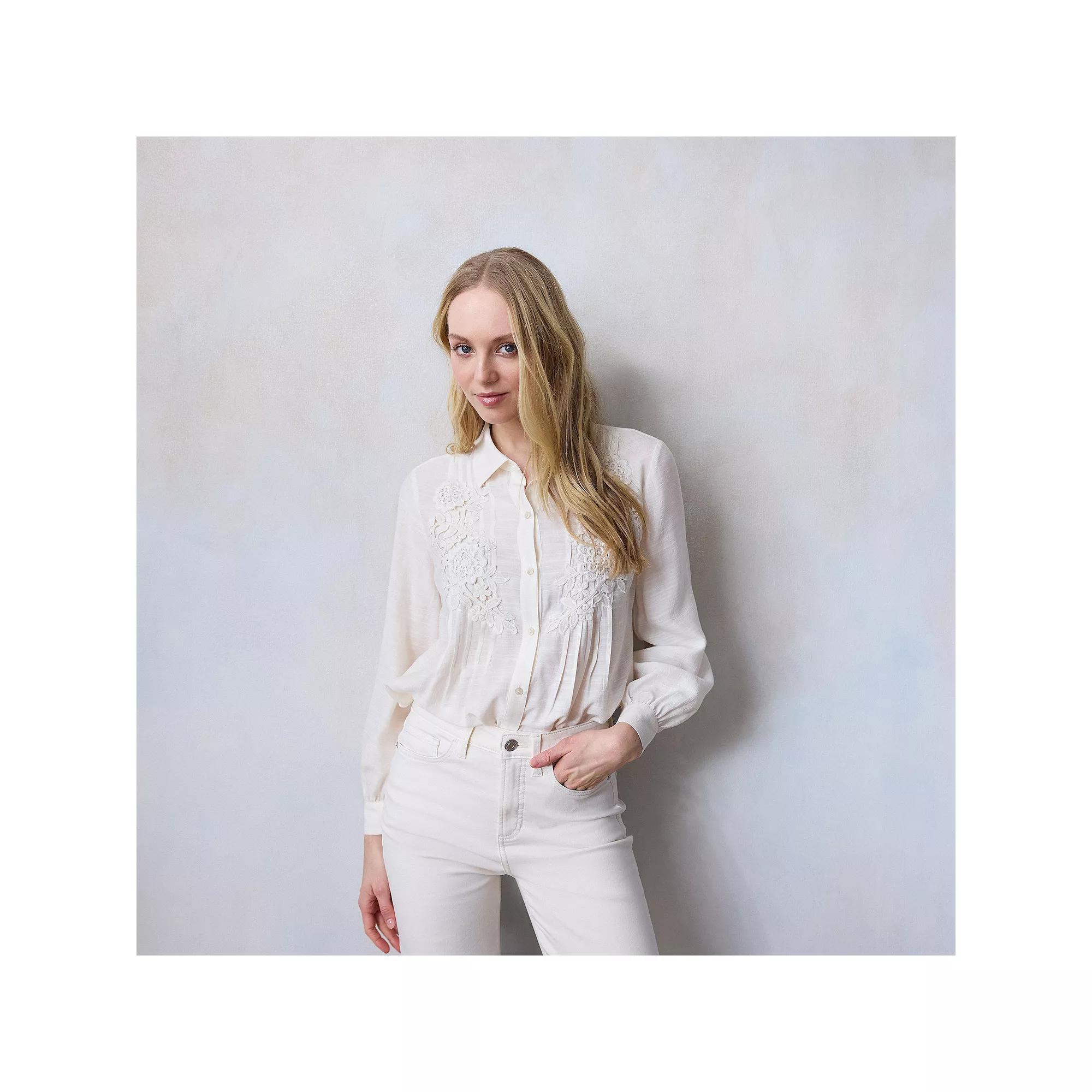 Petite LC Lauren Conrad Lace Pintuck Blouse, Womens Product Image