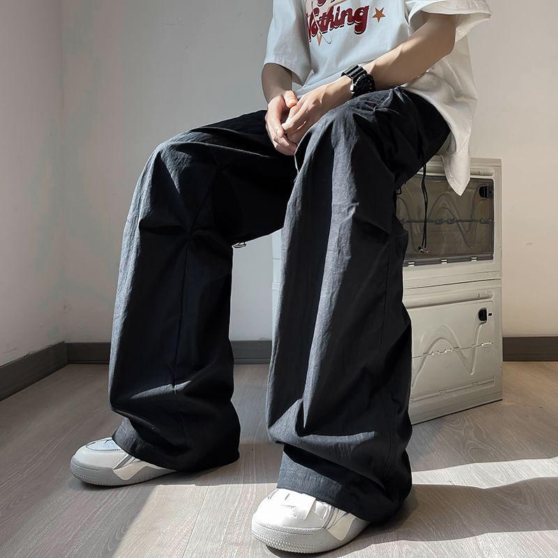 Mid Rise Plain Wide Leg Cargo Parachute Pants Product Image