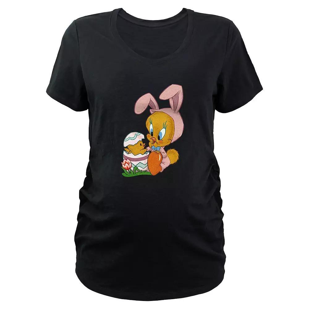 Maternity Looney Tunes Tweety Bird Easter Bunny Graphic Tee, Women's, Size: Large-Mat, Black Product Image