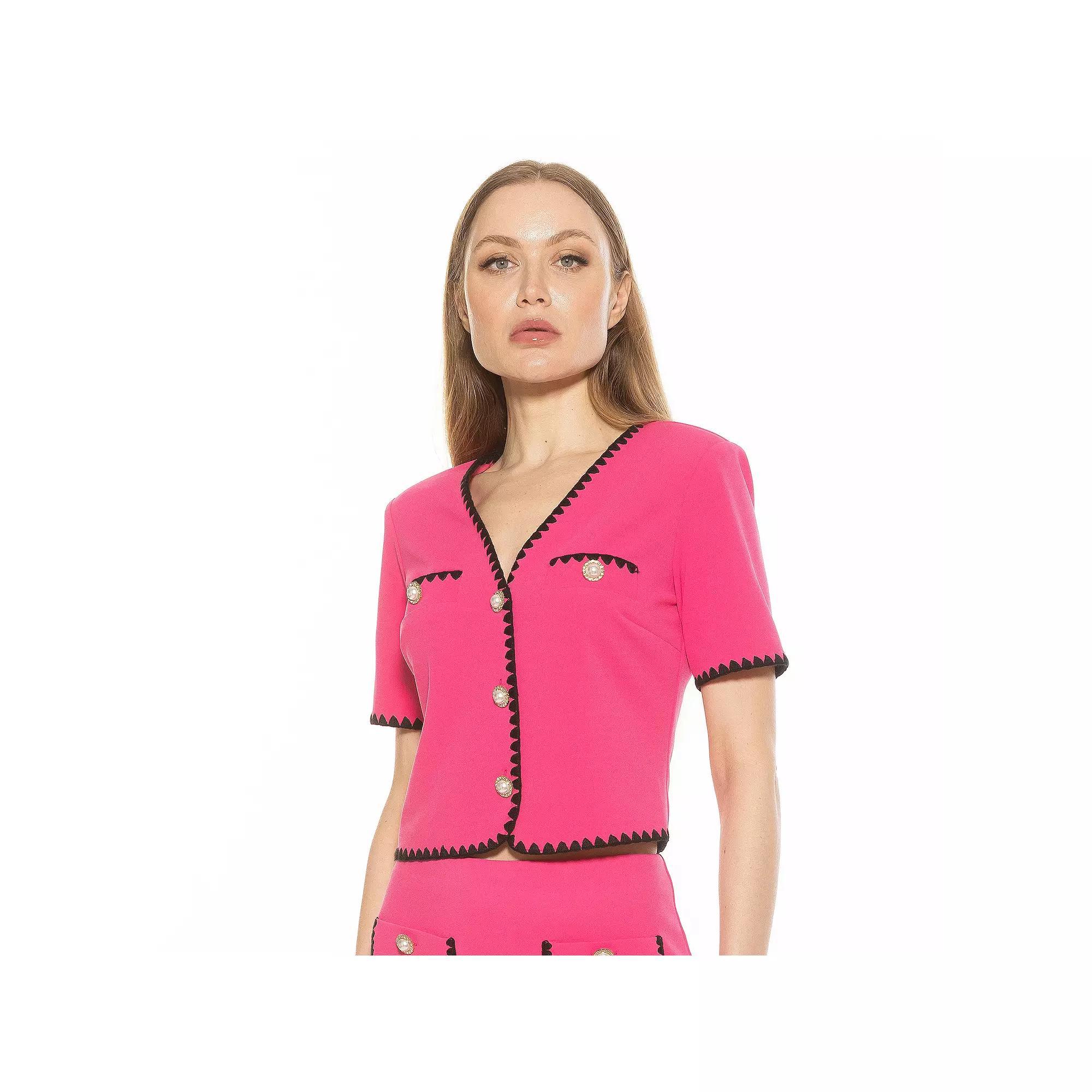 Women's ALEXIA ADMOR Willa Short Sleeve Embroidered Edge Jacket Top, Size: 10, Pink Product Image