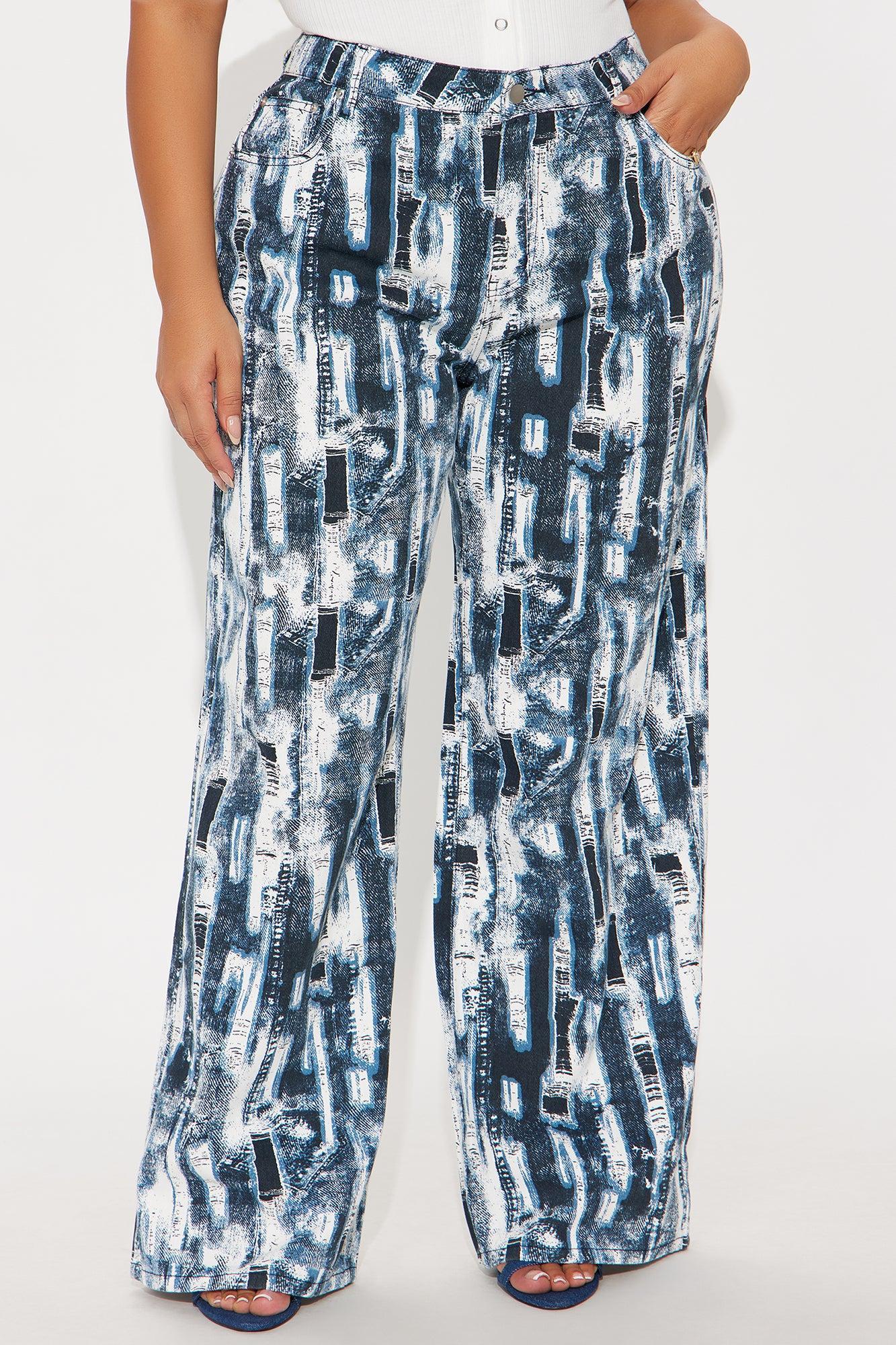 Vivid Dreams Printed Wide Leg Jeans - Blue/combo Product Image