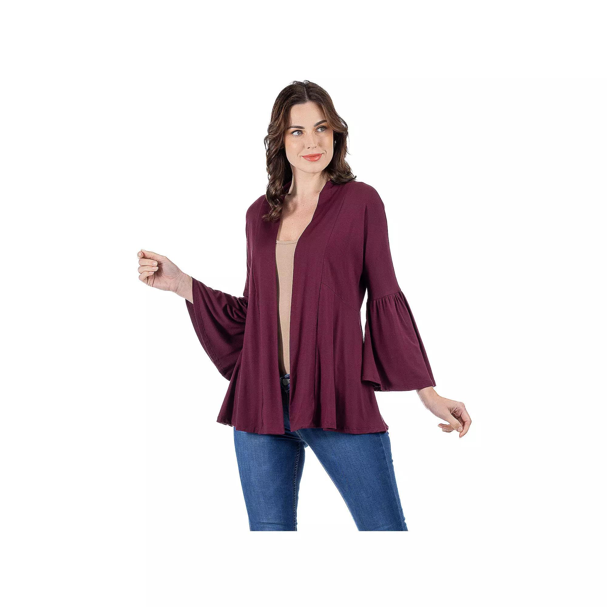 Women's 24Seven Comfort Apparel Bell Sleeve Flared Open Front Cardigan, Size: Medium, Black Product Image