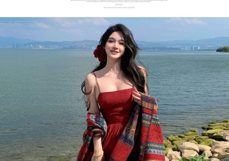 Spaghetti Strap Plain Maxi A-Line Dress Product Image
