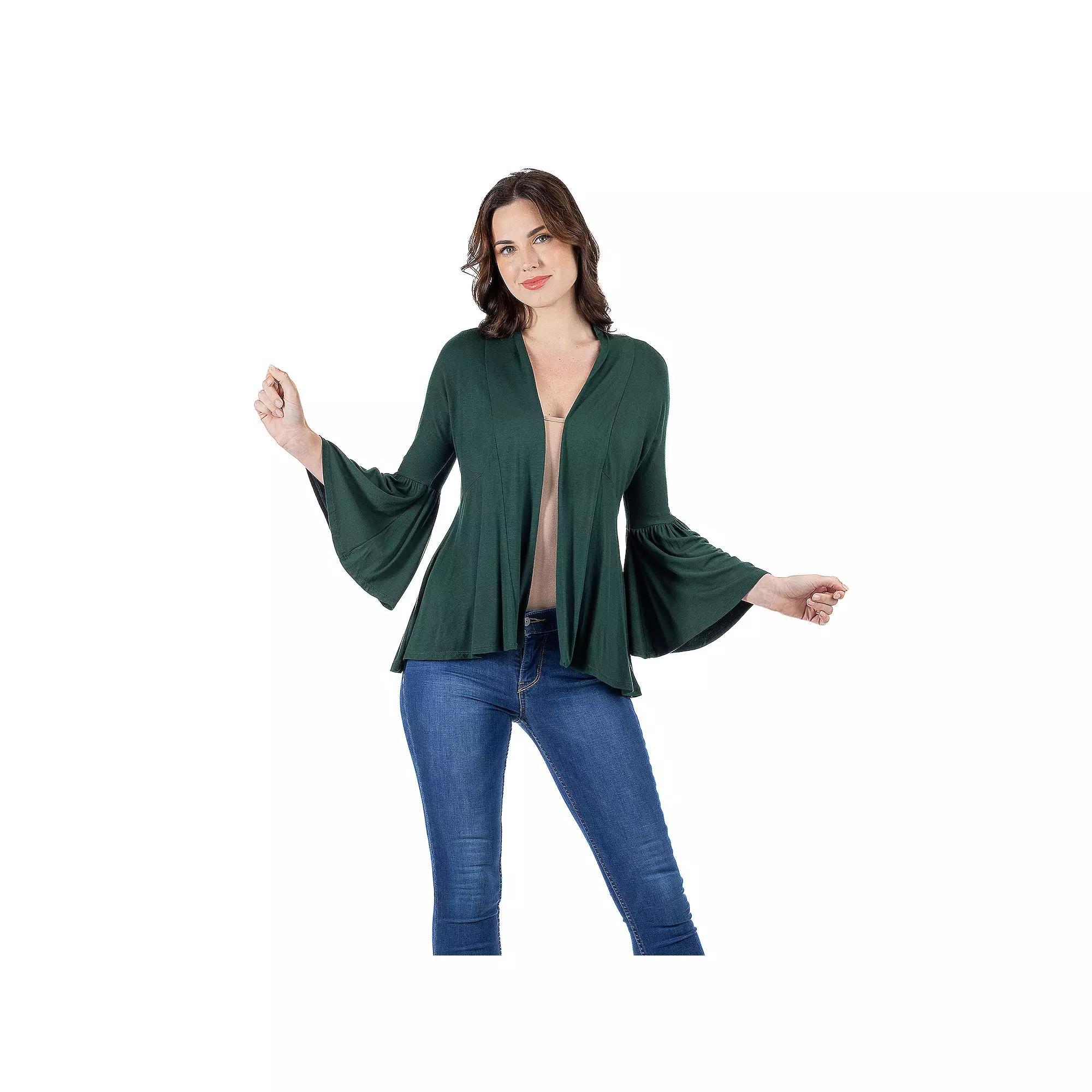 Women's 24Seven Comfort Apparel Bell Sleeve Flared Open Front Cardigan, Size: Medium, Black Product Image