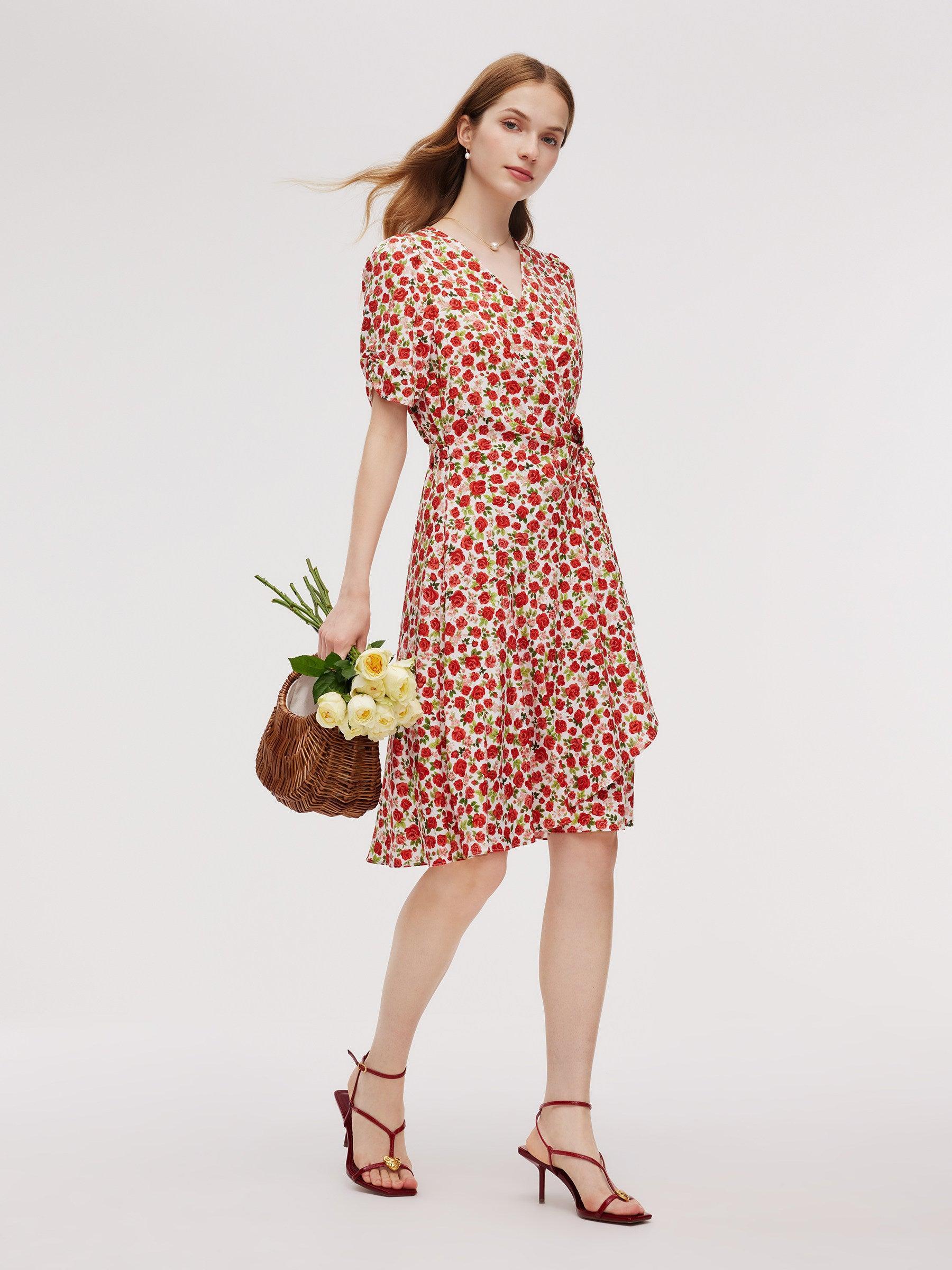 Tencel And Linen Blend Women Rose Print Midi Dress Product Image