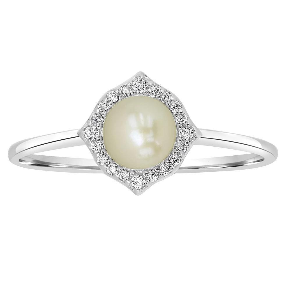 Gemistry Sterling Silver Freshwater Cultured Pearl & Cubic Zirconia Fancy Border Ring, Women's, Size: 6 Product Image