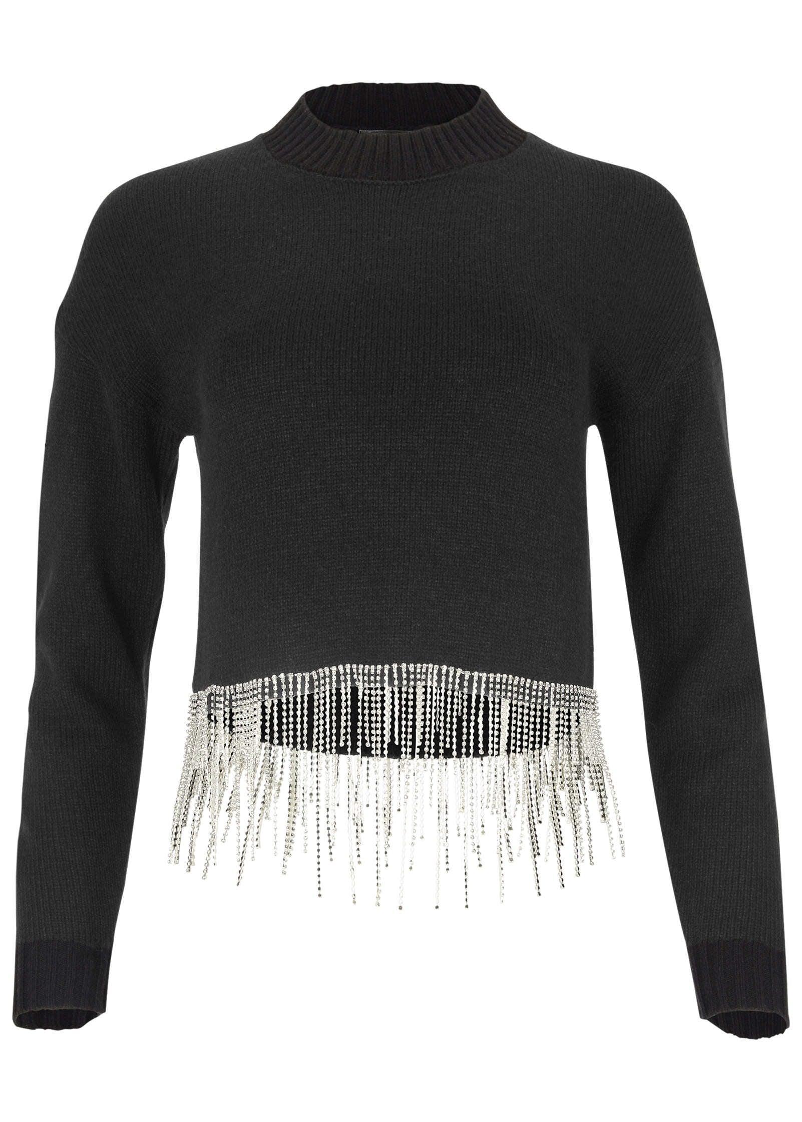 Rhinestone Trim Sweater  - Black Product Image