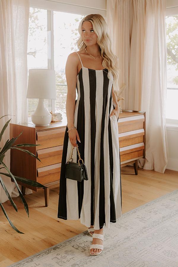 Stripe A Pose Linen-Blend Jumpsuit in Black Product Image