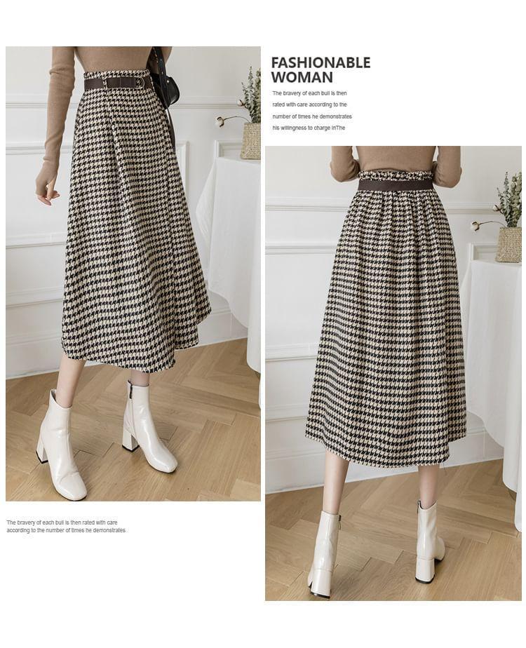 High Waist Plaid Maxi A-Line Skirt Product Image