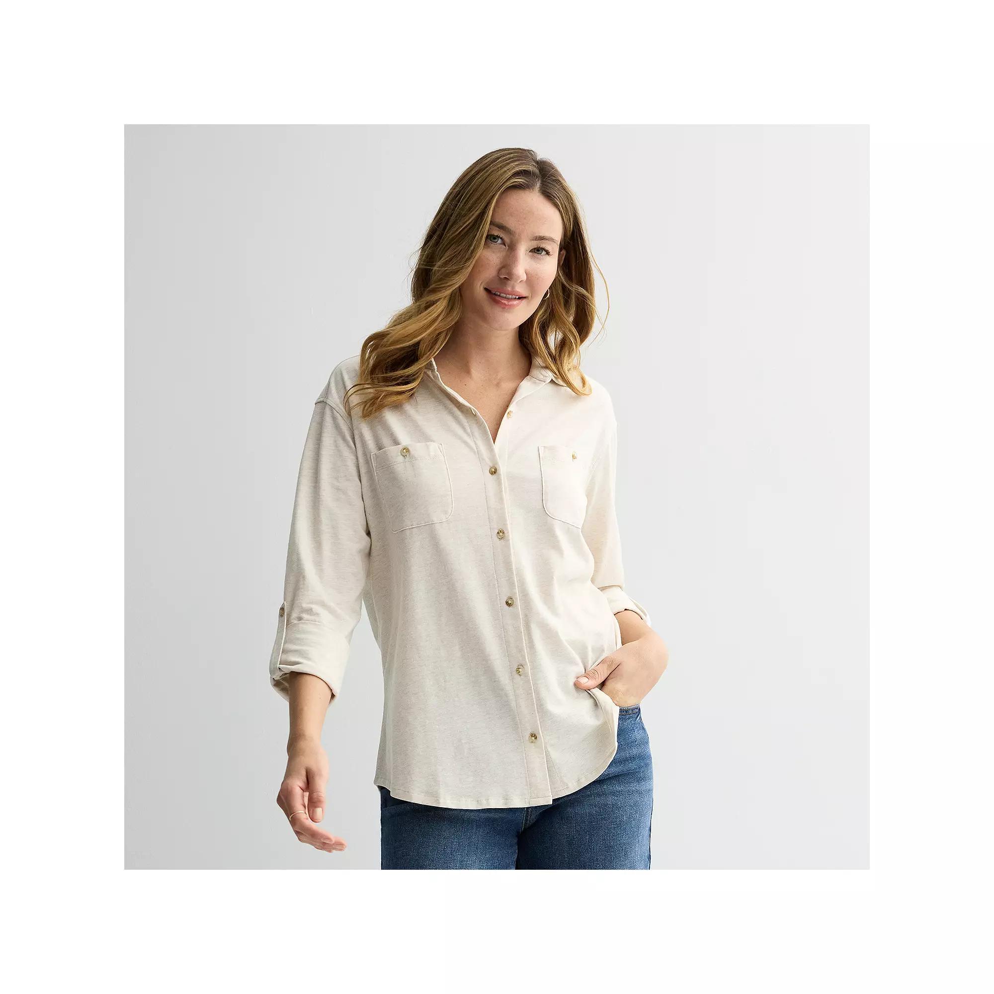 Women's Sonoma Goods For Life® Button Down Knit Top, Size: Small, Oat Grey Product Image