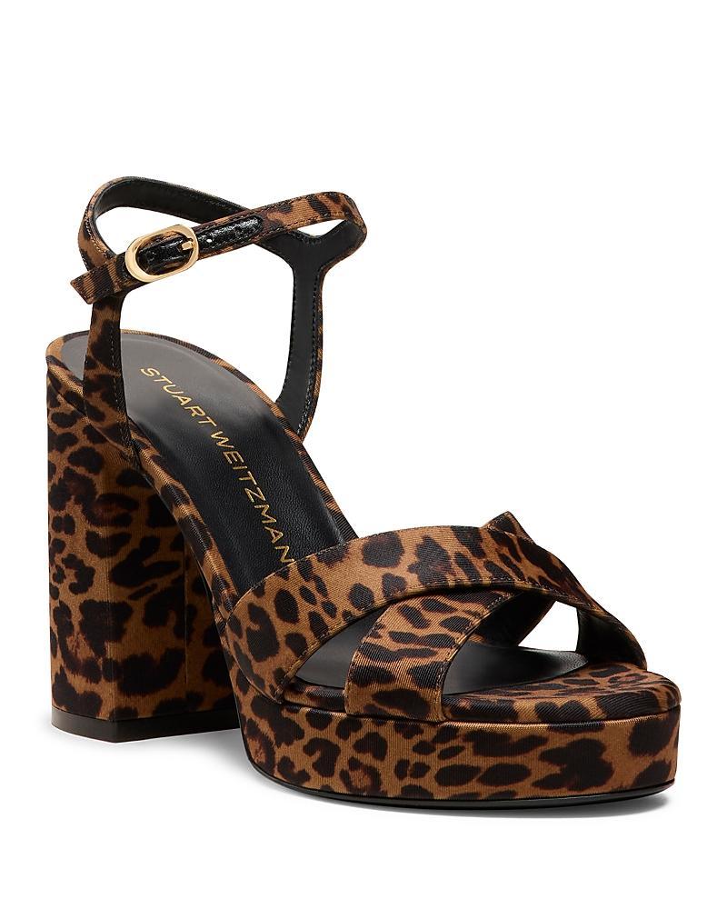 Stuart Weitzman Womens Dayna Platform Crossover Strap Animal Print High Heel Platform Sandals Product Image