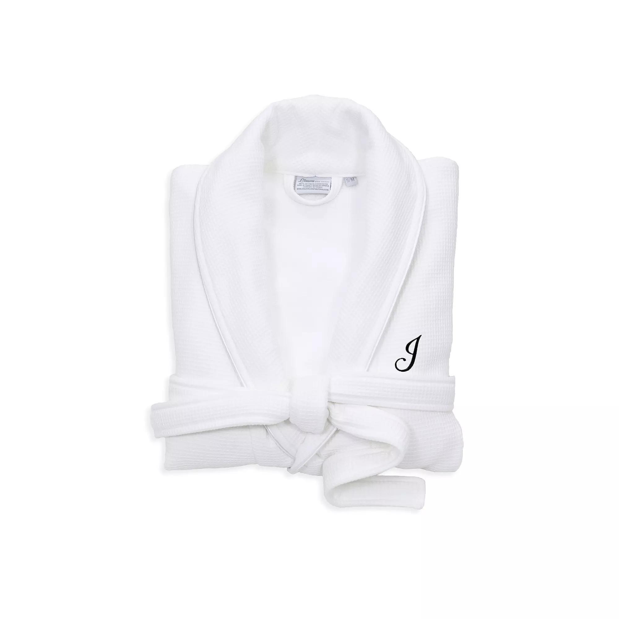 Linum Home Textiles Red Letter Unisex Personalized Turkish Cotton Waffle Terry Satin Piped Trim Bathrobe, Womens Product Image