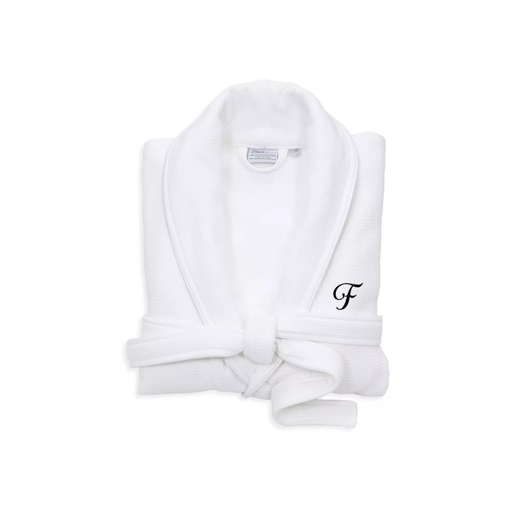 Linum Home Textiles Turkish Cotton Personalized Satin Piped Trim Waffle Terry White Bathrobe, Womens Product Image