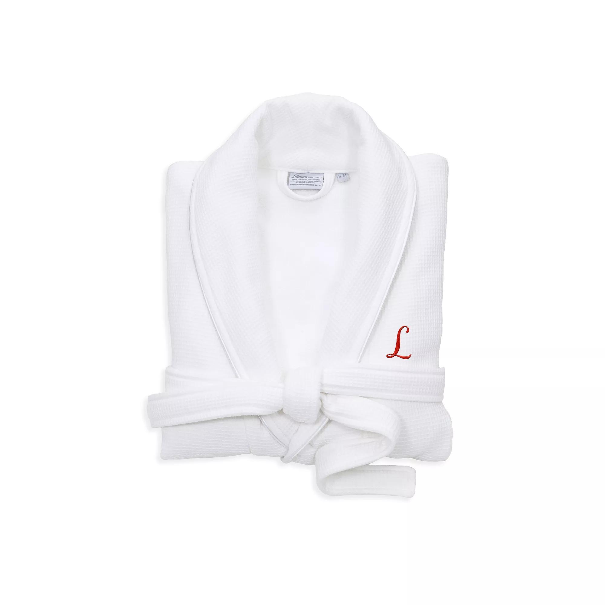 Linum Home Textiles Red Letter Unisex Personalized Turkish Cotton Waffle Terry Satin Piped Trim Bathrobe, Womens Product Image