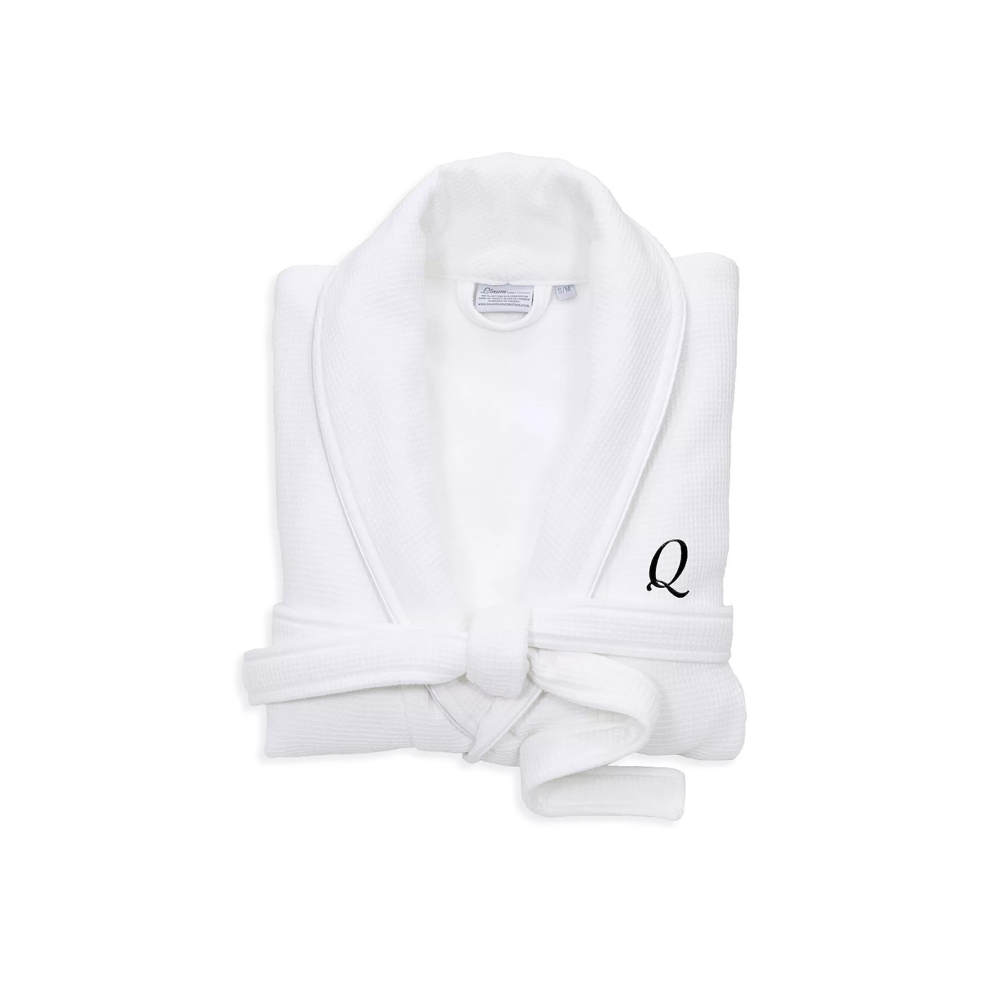 Linum Home Textiles Red Letter Unisex Personalized Turkish Cotton Waffle Terry Satin Piped Trim Bathrobe, Womens Product Image