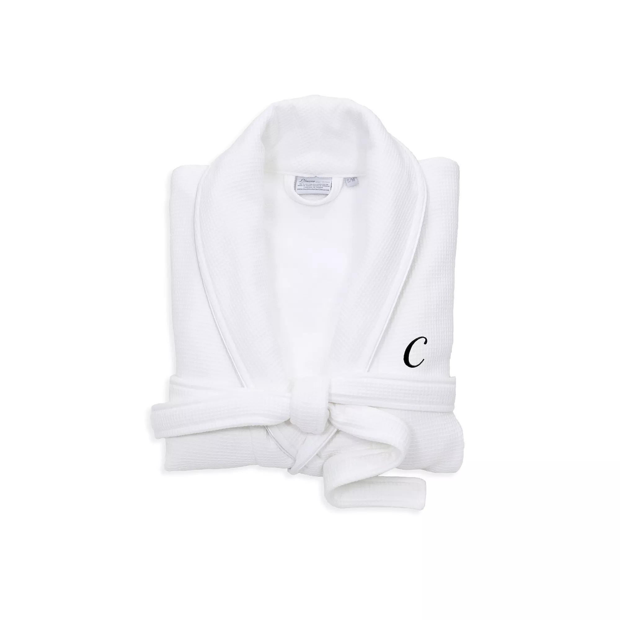 Linum Home Textiles Red Letter Unisex Personalized Turkish Cotton Waffle Terry Satin Piped Trim Bathrobe, Womens Product Image