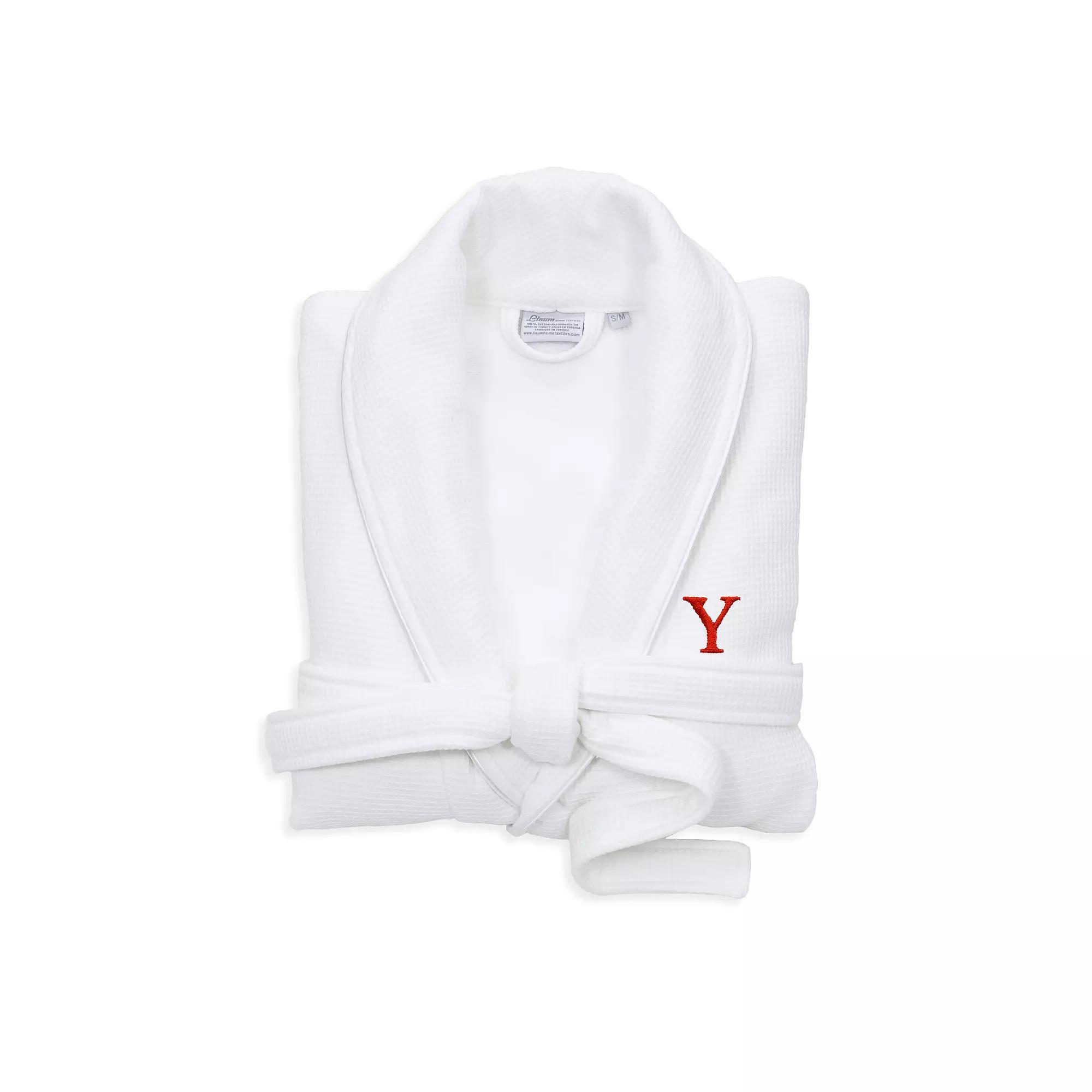 Linum Home Textiles Red Letter Unisex Personalized Turkish Cotton Waffle Terry Satin Piped Trim Bathrobe, Womens Product Image