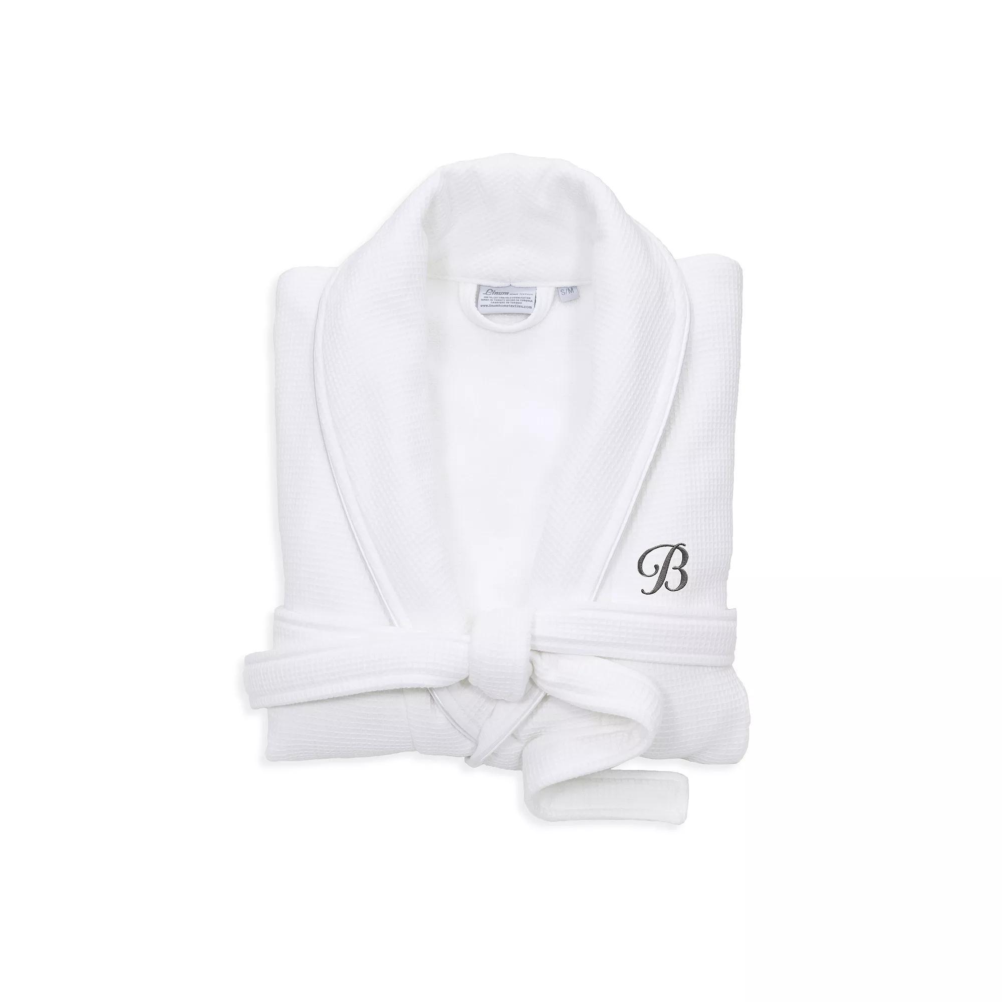 Linum Home Textiles Turkish Cotton Personalized Satin Piped Trim Waffle Terry White Bathrobe, Womens Product Image