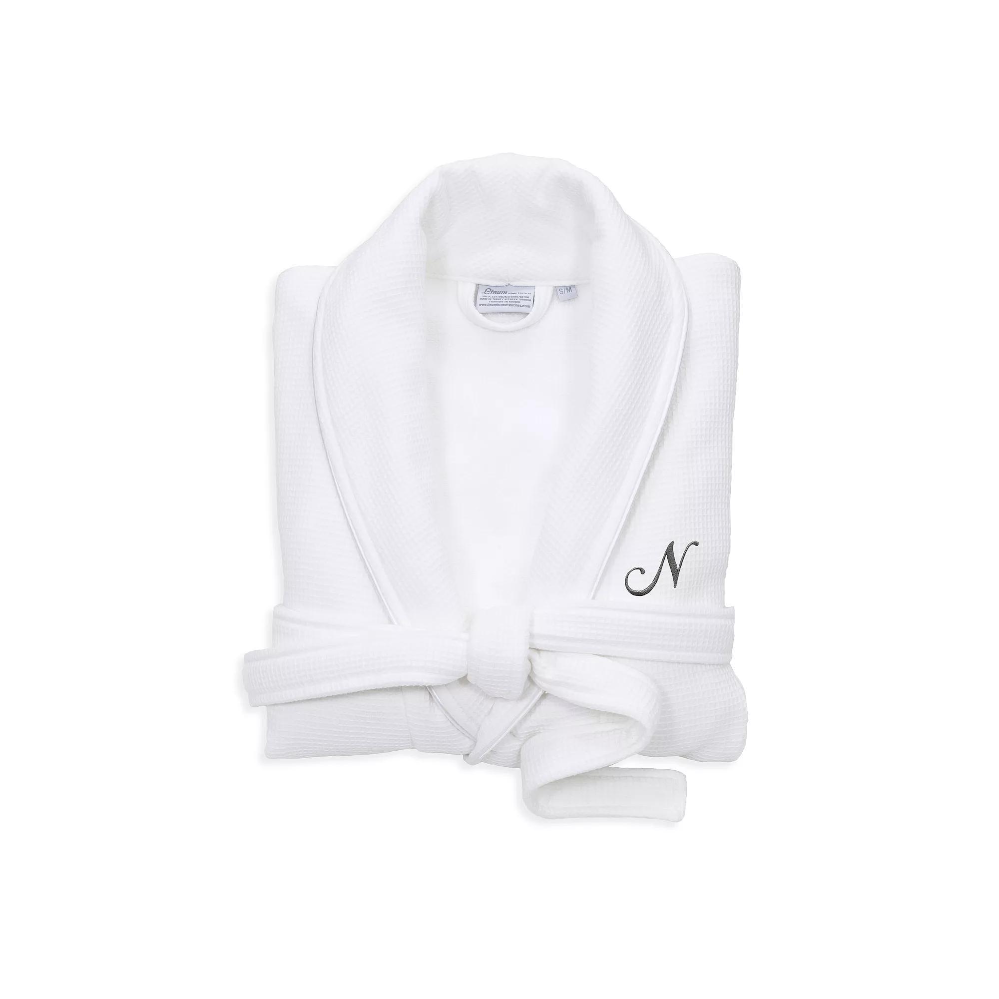 Linum Home Textiles Red Letter Unisex Personalized Turkish Cotton Waffle Terry Satin Piped Trim Bathrobe, Womens Product Image