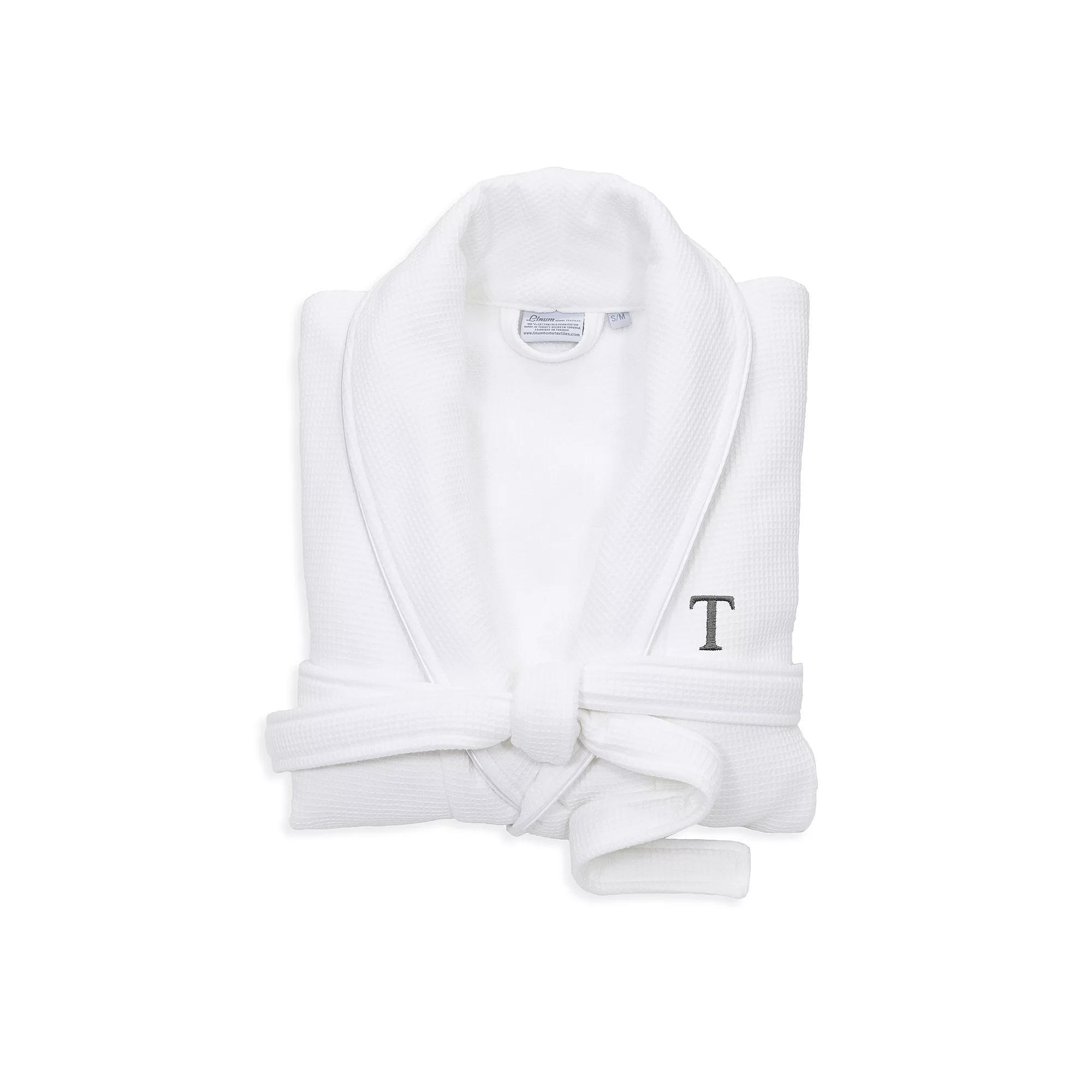 Linum Home Textiles Red Letter Unisex Personalized Turkish Cotton Waffle Terry Satin Piped Trim Bathrobe, Womens Product Image