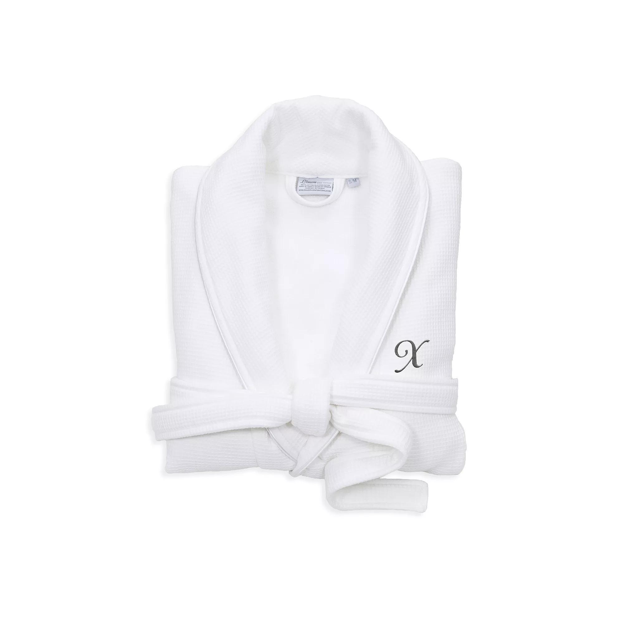 Linum Home Textiles Red Letter Unisex Personalized Turkish Cotton Waffle Terry Satin Piped Trim Bathrobe, Womens Product Image