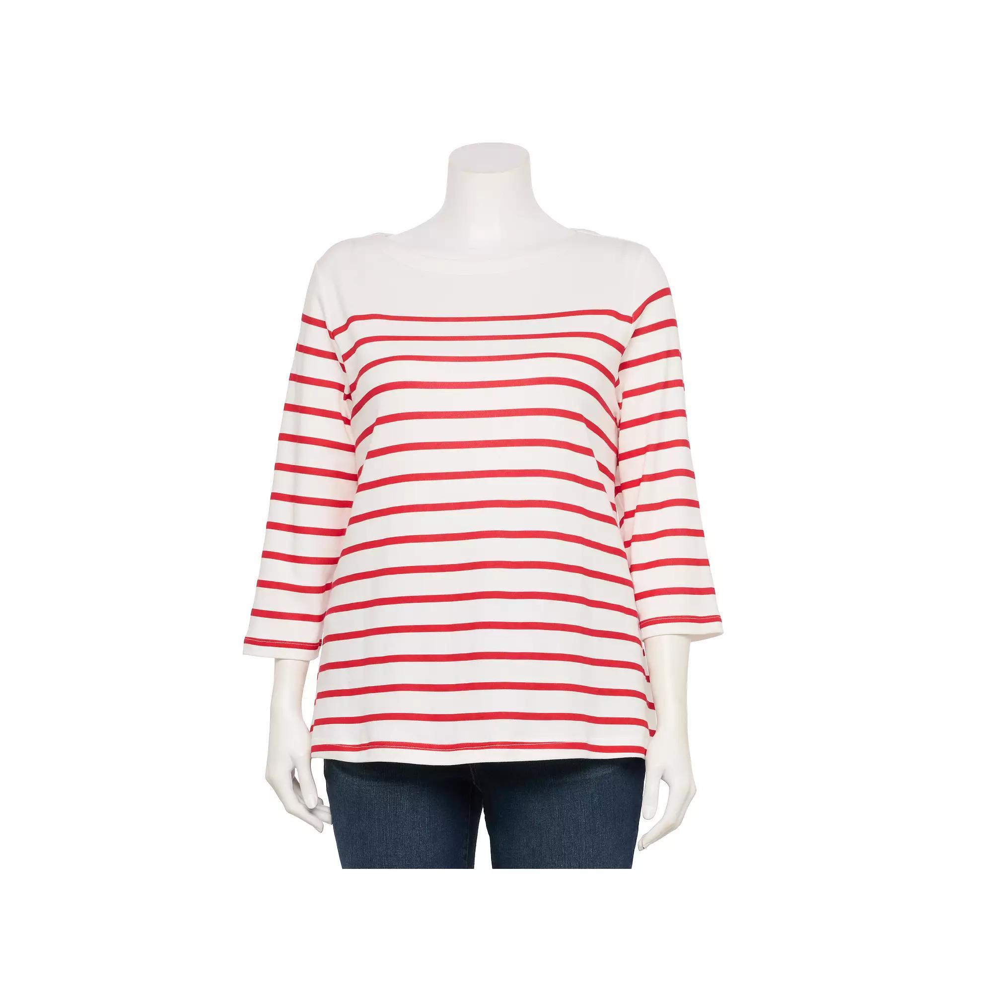 Plus Size Croft & Barrow® Boatneck Top, Women's, Size: 4XL, Red Stripe Product Image