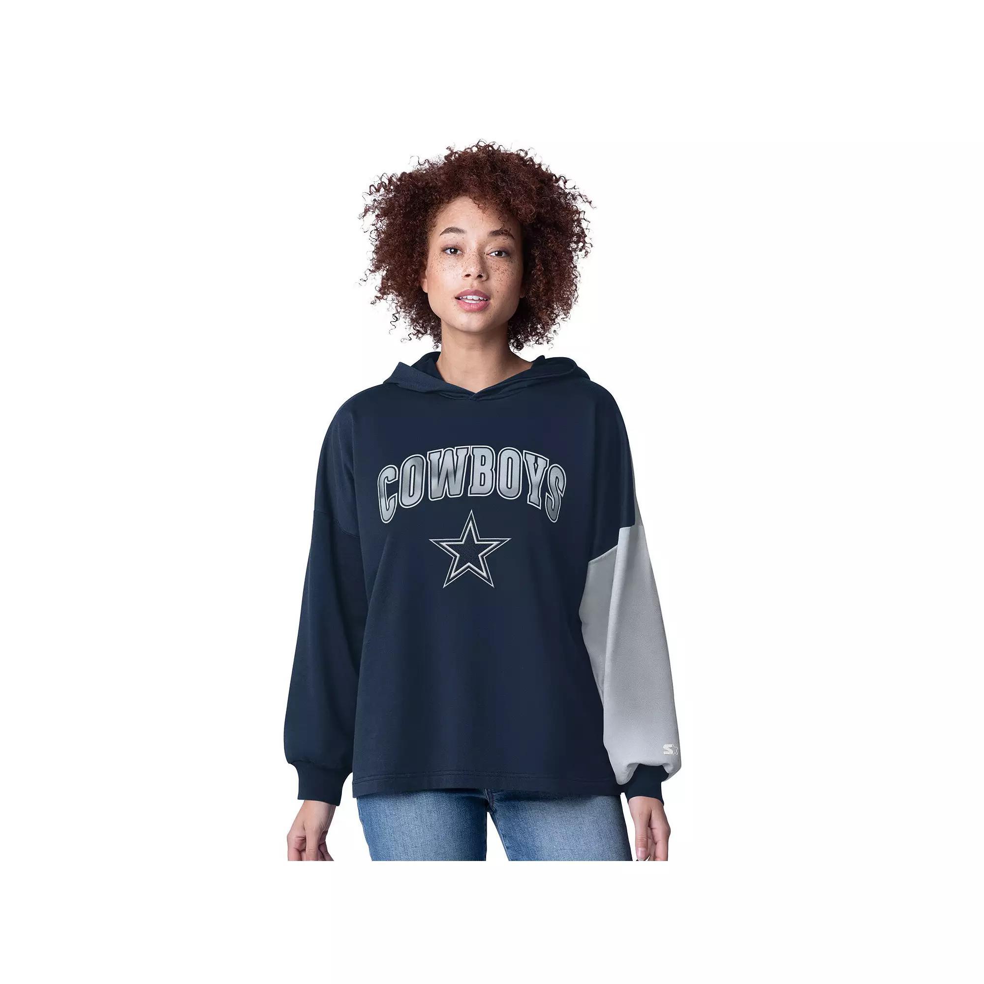 Women's Starter Navy Dallas Cowboys Power Move Long Sleeve Pullover Hoodie, Size: Large, Blue Product Image