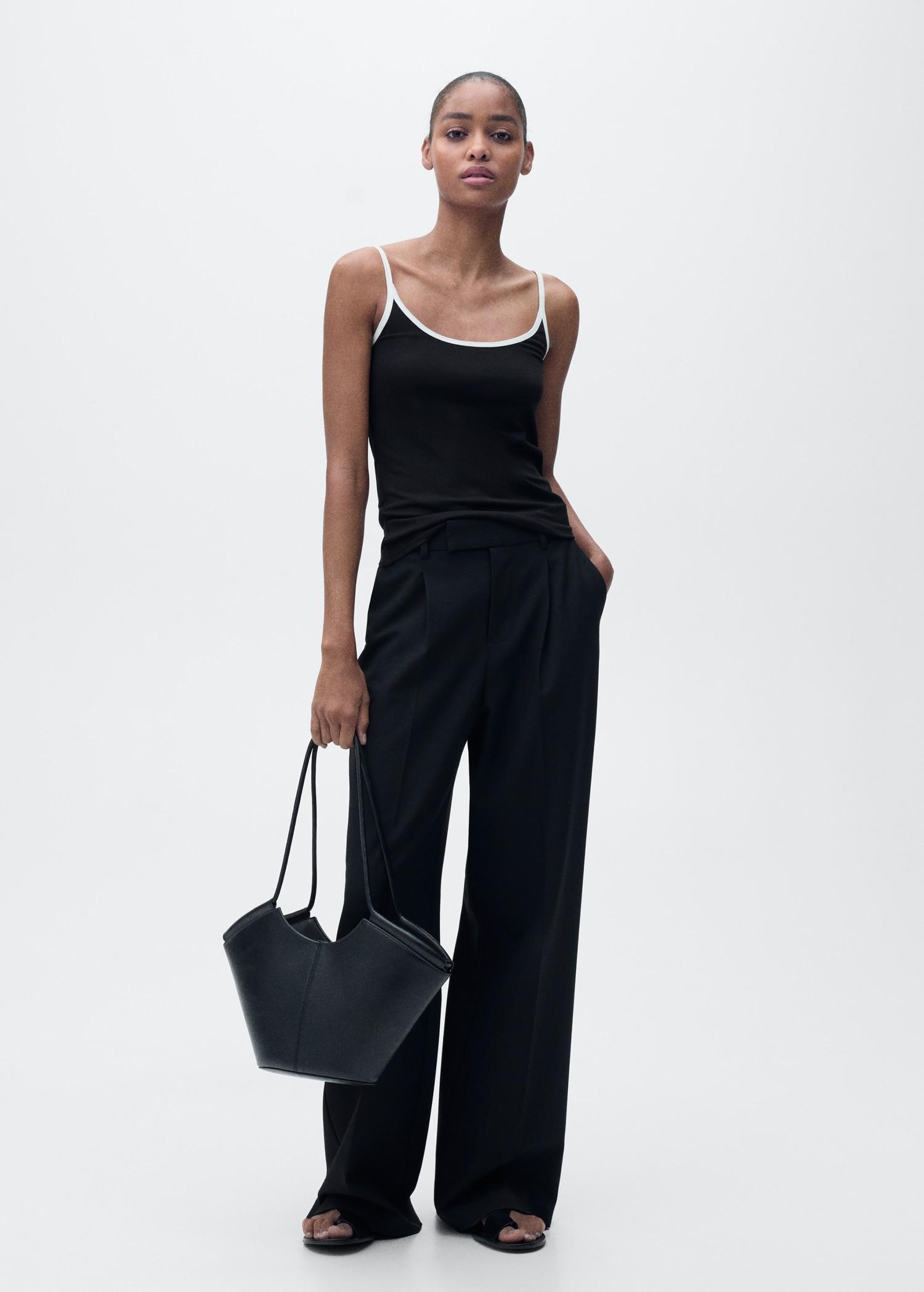 Lyocell top with contrasting trim - Women | MANGO USA Product Image