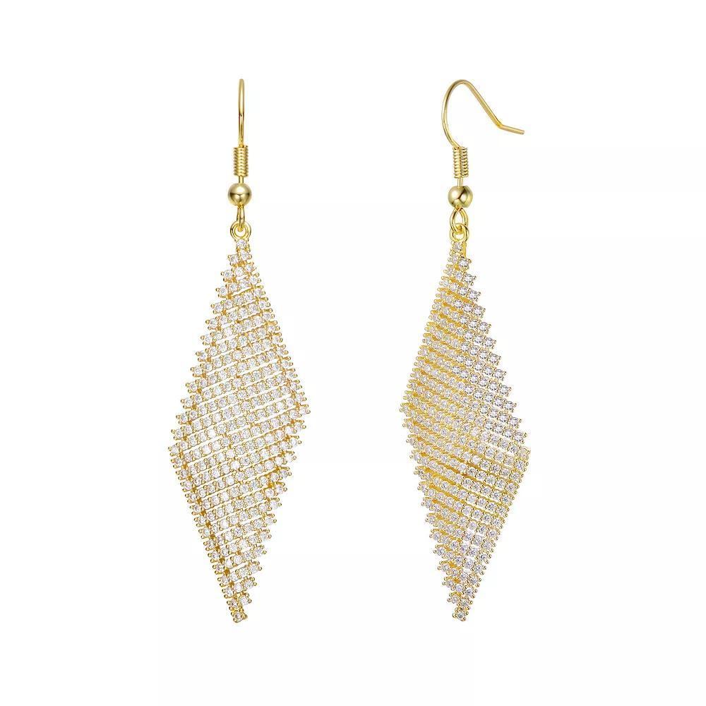 14k Gold Over Silver Cubic Zirconia Mesh Dangle Drop Earrings, Womens, Gold Tone Product Image