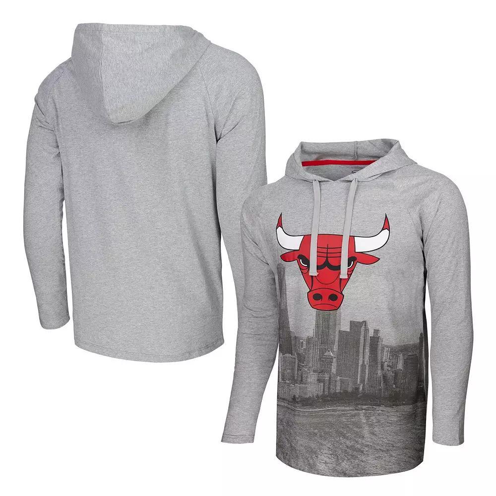 Men's Stadium Essentials Heather Gray Chicago Bulls Atrium Raglan Long Sleeve Hoodie T-Shirt, Size: XL, Grey Product Image
