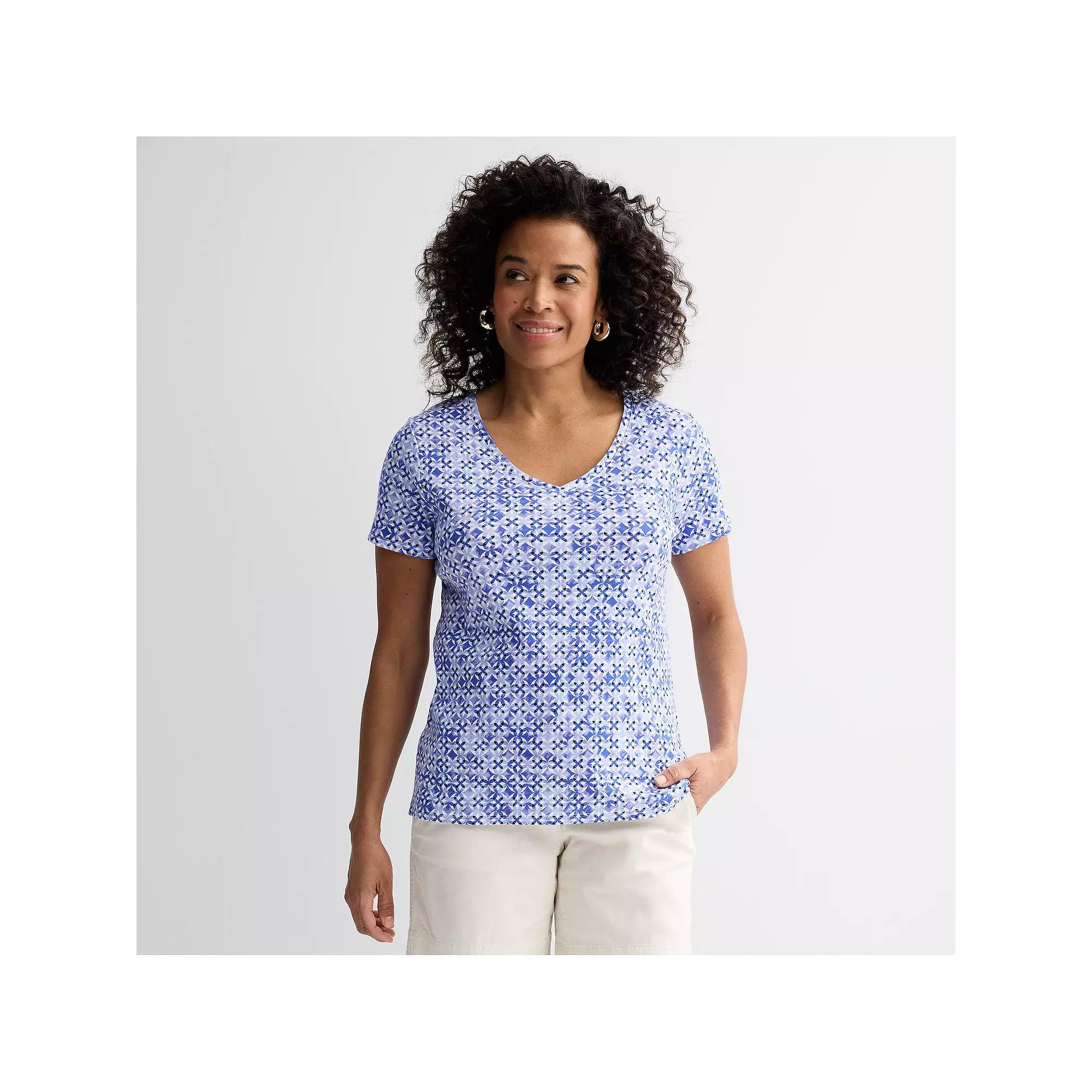 Petite Croft & Barrow® Essential V-Neck Tee, Women's, Size: Medium Petite, Orange Tile Block Product Image