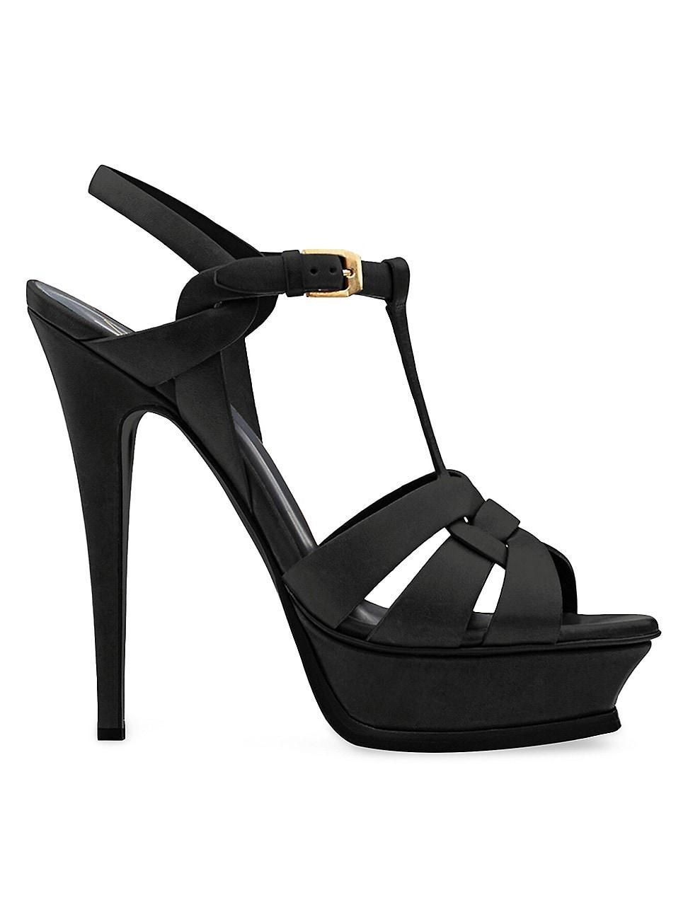 Saint Laurent Womens Tribute Platform Sandals in Smooth Leather Product Image