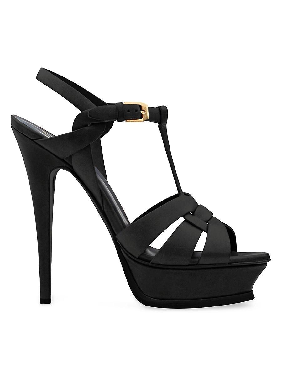 Saint Laurent Womens Tribute Platform Sandals in Smooth Leather Product Image