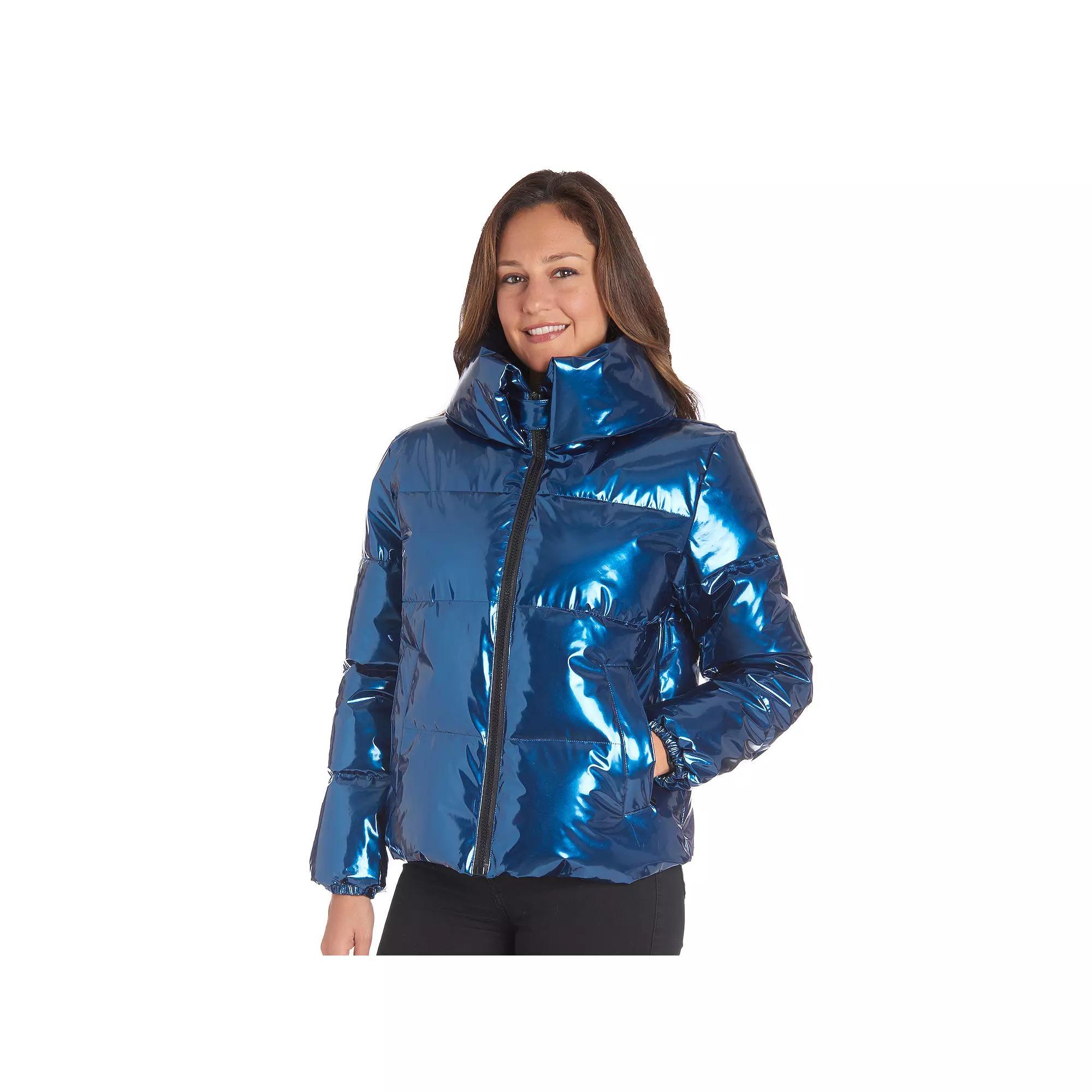 Women's Fleet Street Shiny Puffer Coat, Size: XL, Blue Product Image
