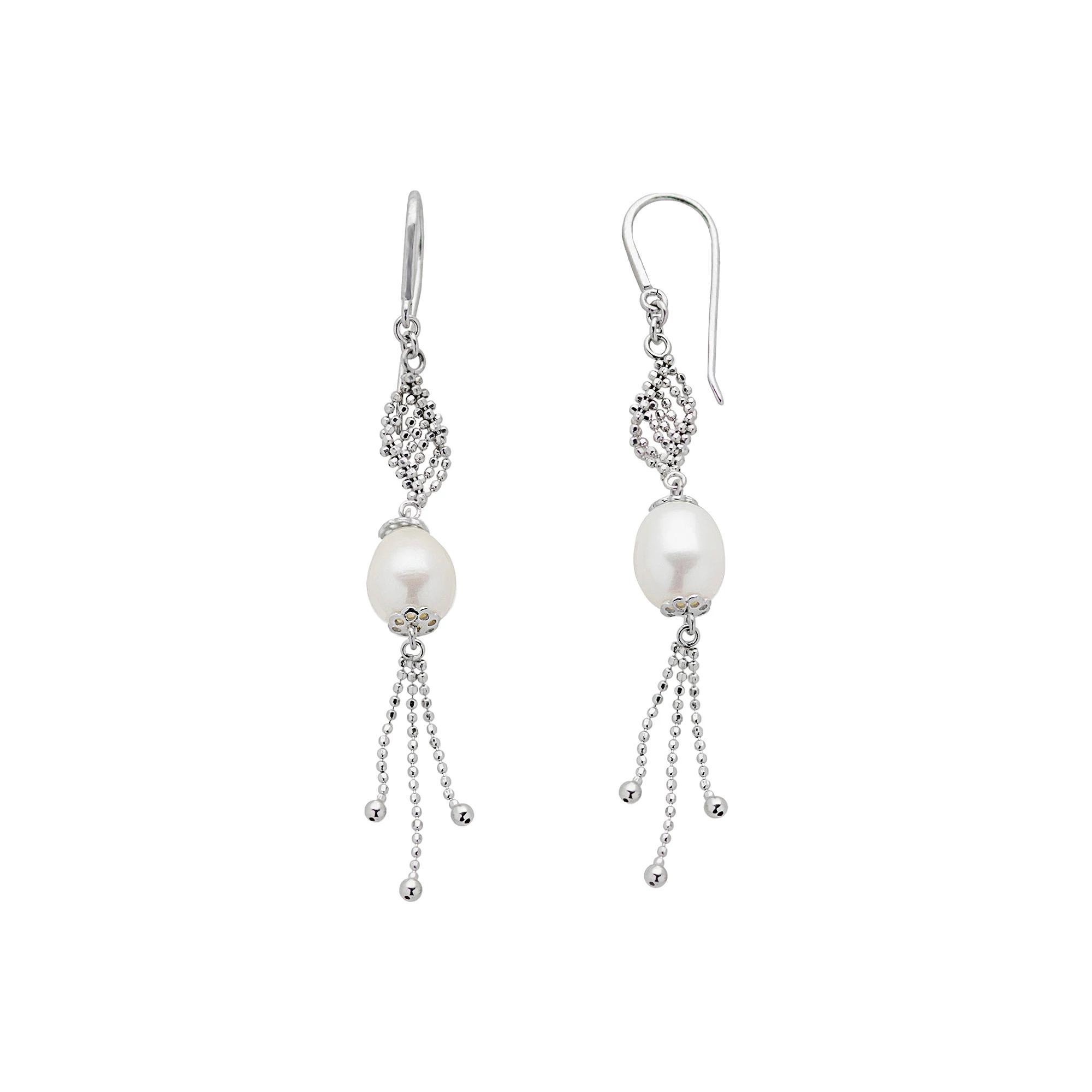 Sterling Silver Freshwater Cultured Pearl Twist Drop Earrings, Womens, White Product Image
