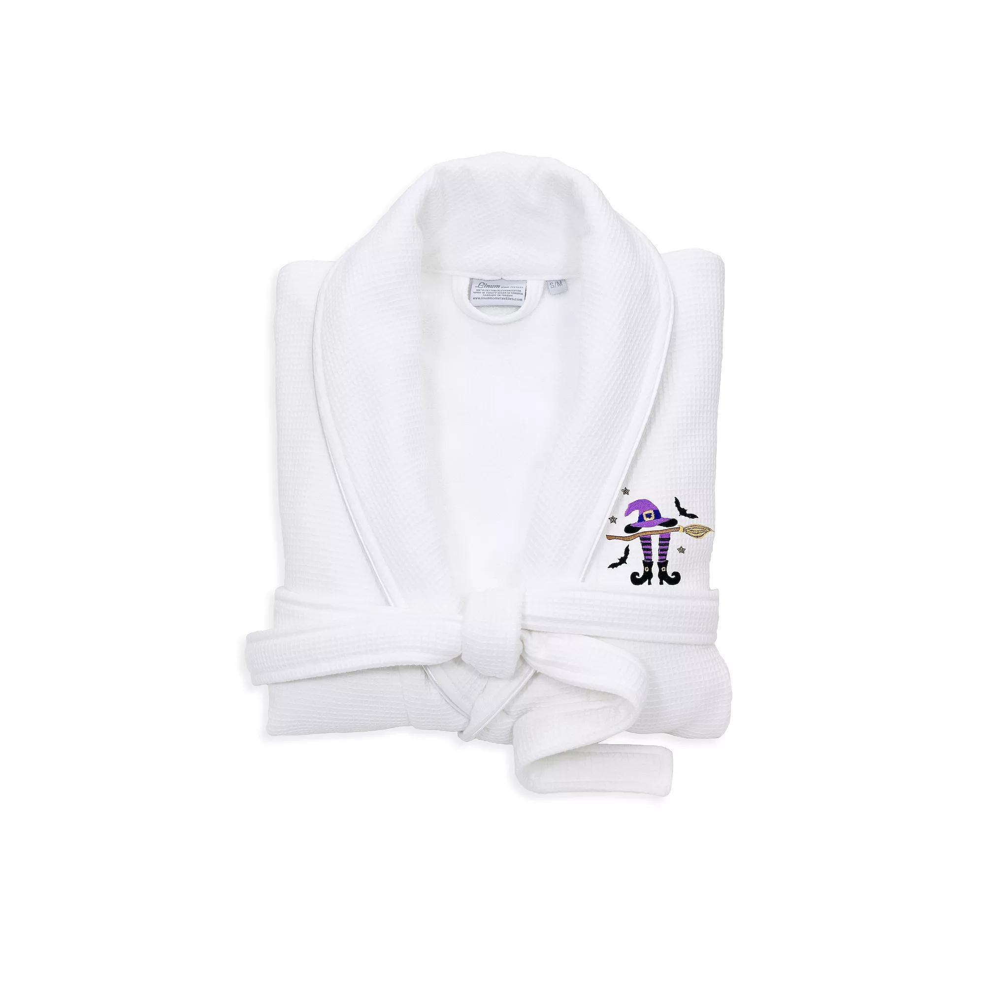 Linum Home Textiles Adult Hotel Collection 100% Turkish Cotton Waffle Terry Embroidered Bathrobe with Satin Piped Trim - Hat-Broom-Legs, Womens Product Image