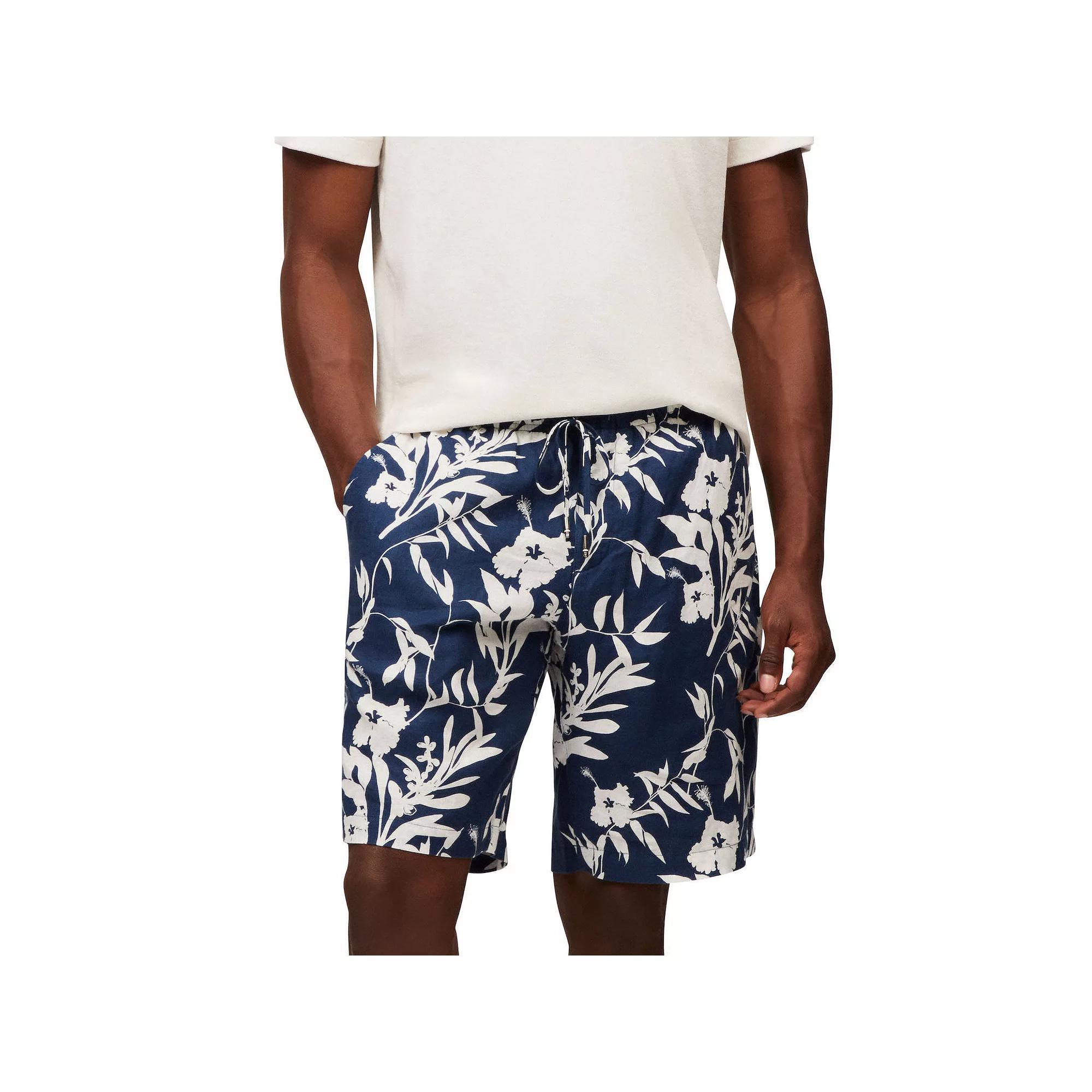 Men's Tommy Hilfiger Linen Floral Shorts, Size: 40, Black Product Image