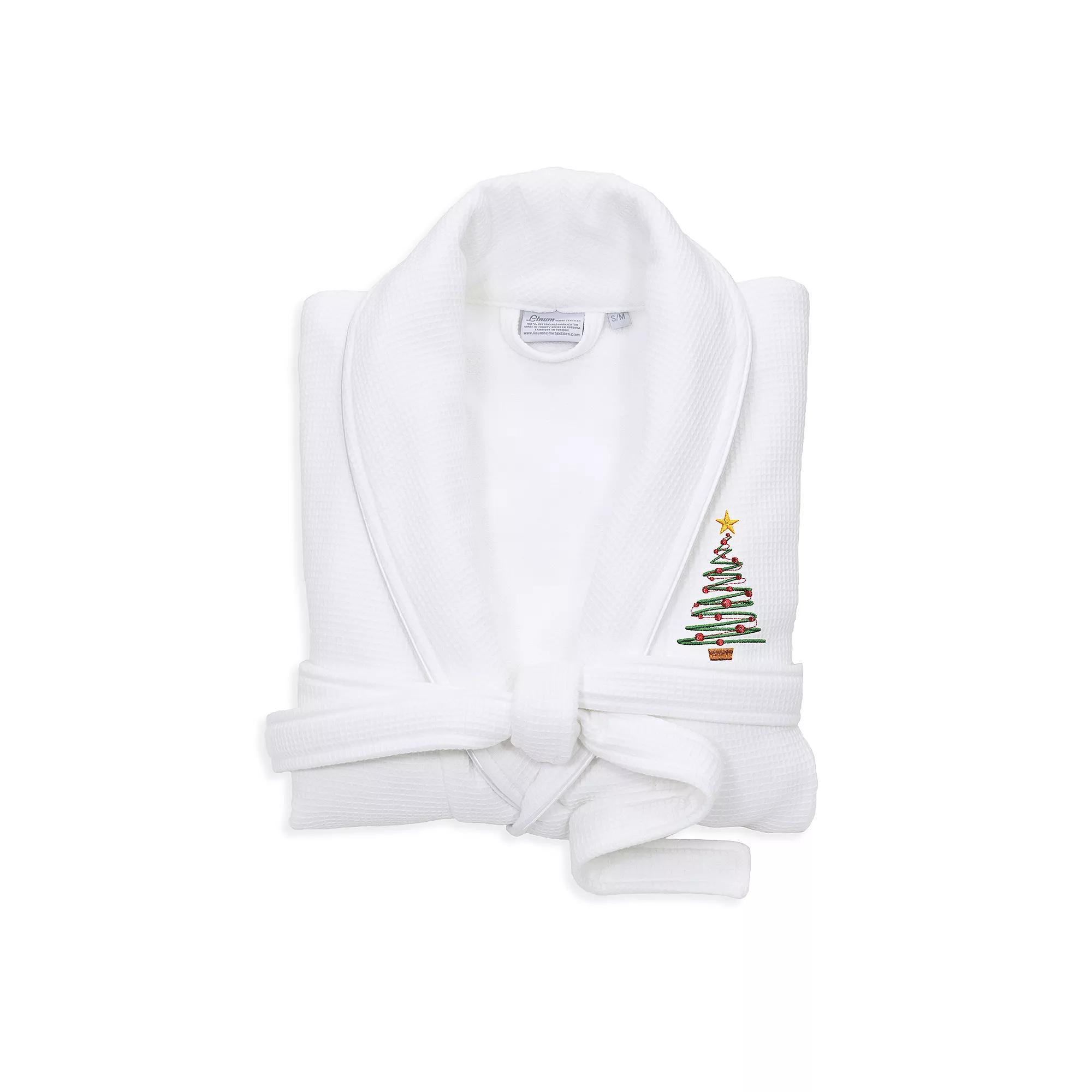 Linum Home Textiles Waffle Terry Embroidered Christmas Tree Bathrobe, Women's, Size: Large/XL, Dark Gray Product Image