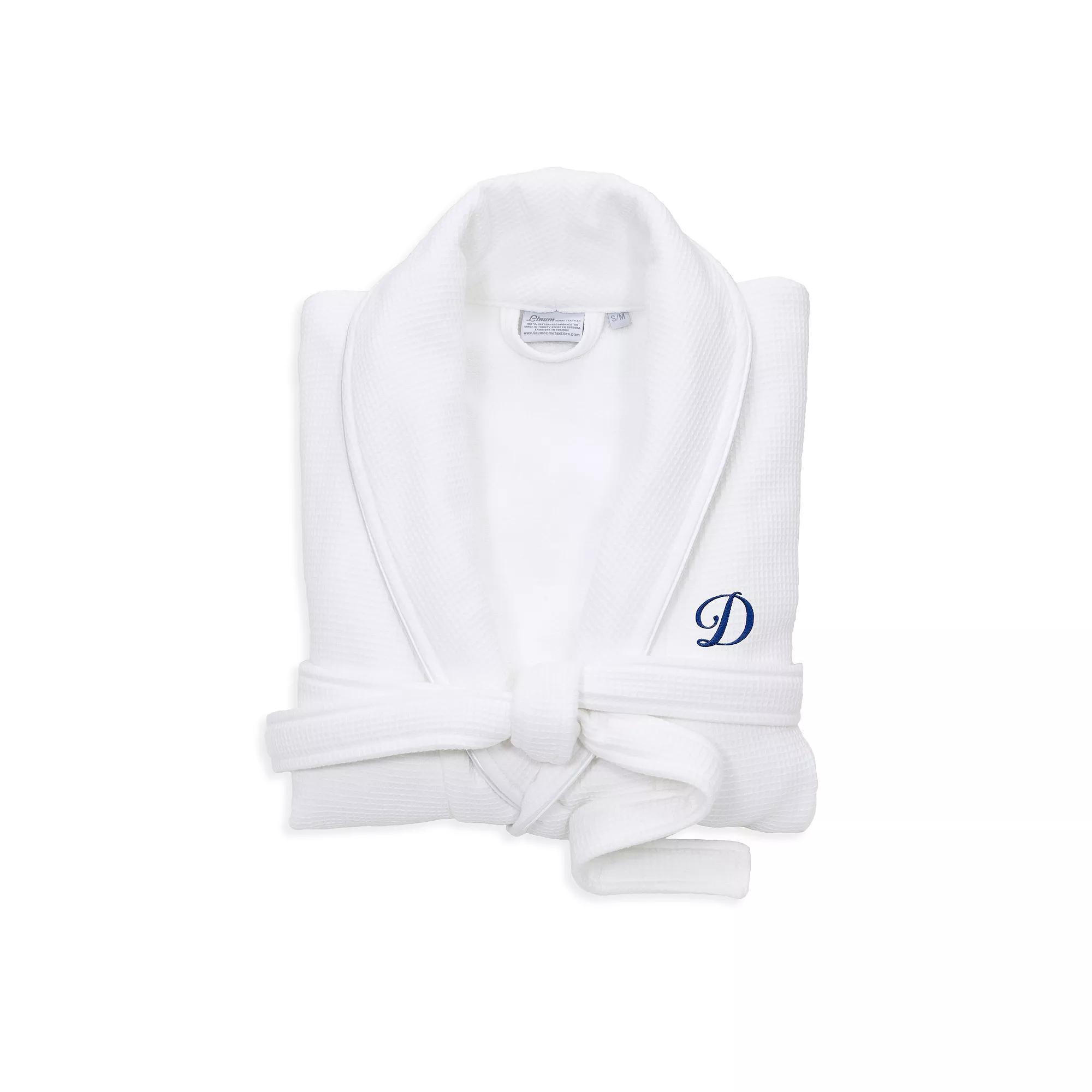 Linum Home Textiles Red Letter Unisex Personalized Turkish Cotton Waffle Terry Satin Piped Trim Bathrobe, Womens Product Image