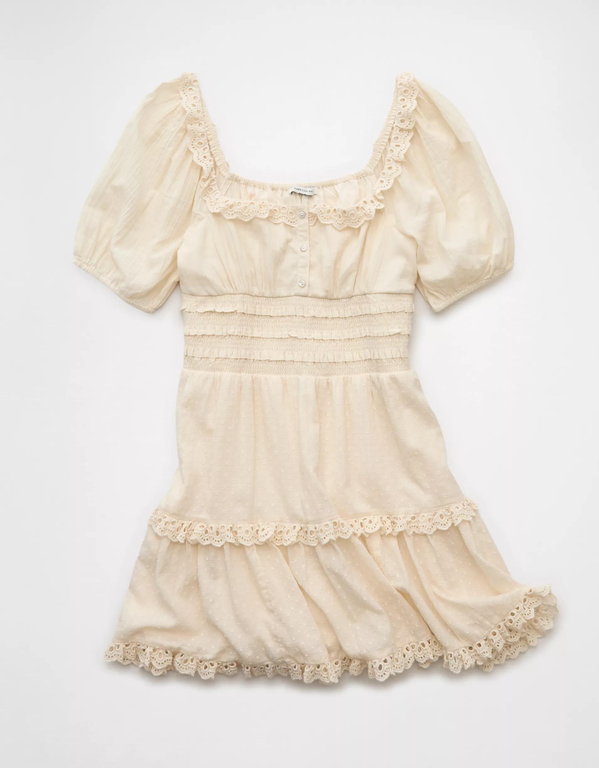 AE Puff Sleeve Smocked Tiered Mini Dress Product Image
