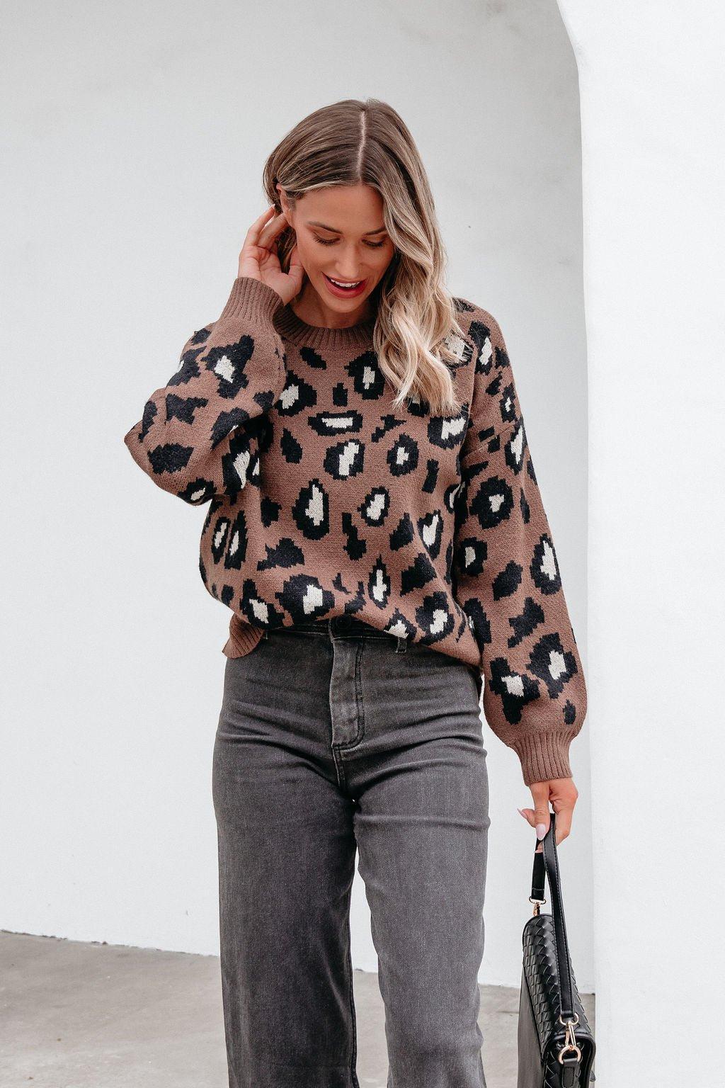 Brown Leopard Print Ribbed Sweater-FINAL SALE Product Image