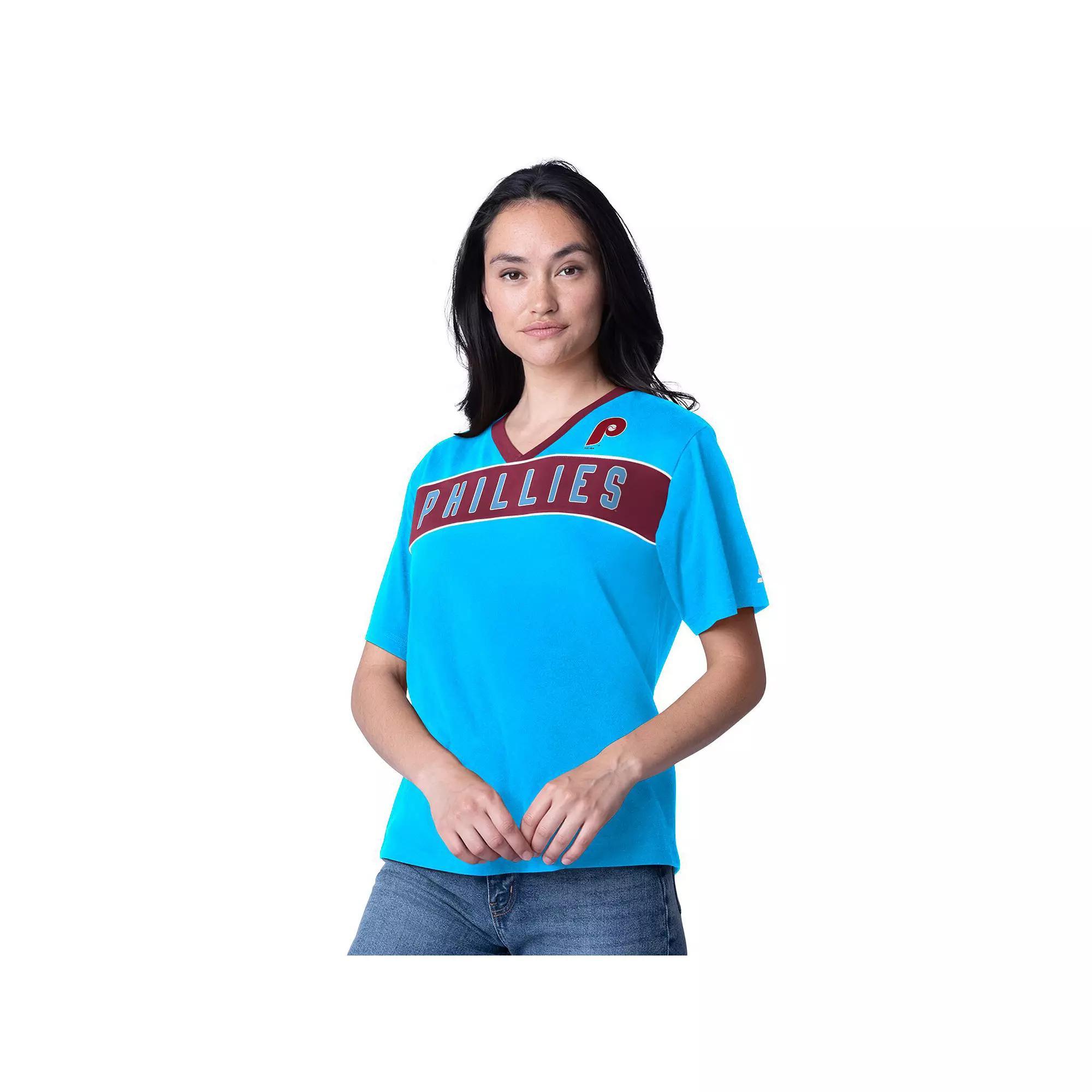 Women's Starter Light Blue Philadelphia Phillies Game Day V-Neck T-Shirt, Size: Medium Product Image