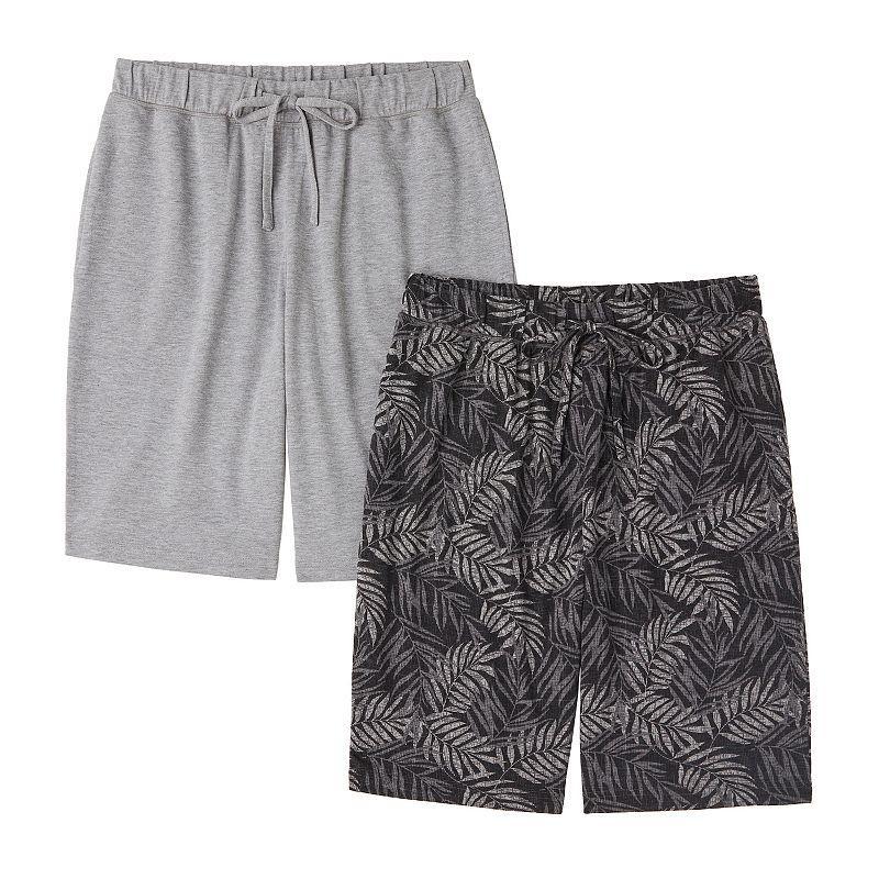 Mens Cuddl Duds 2-Pack French Terry Printed Pajama Shorts Set Grey Green Product Image